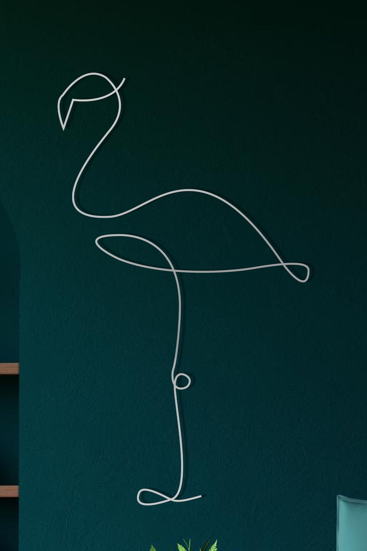 cncrafft Flamingo Çizgisel Metal Tablo – Modern Minimalist Duvar Dekoru