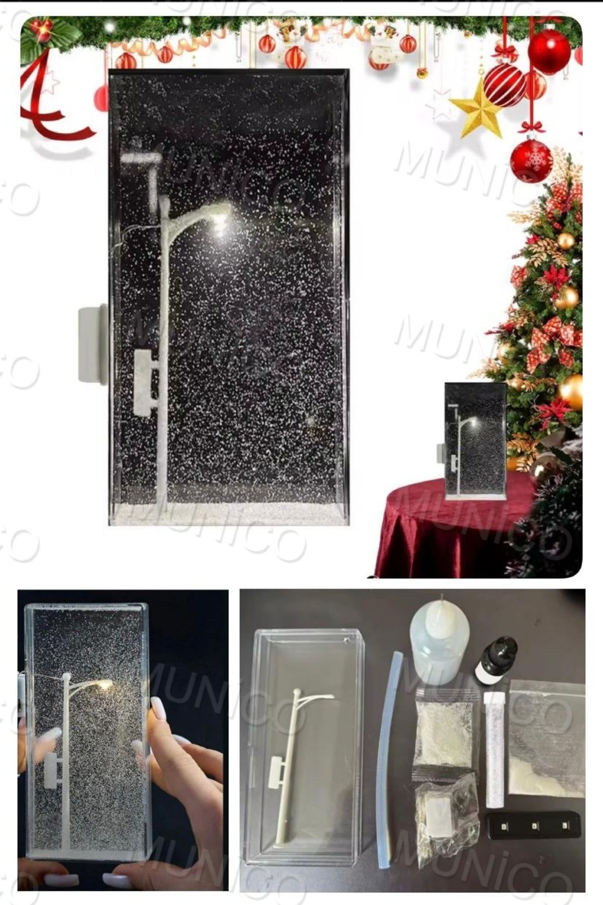 Munico Karlı Gece Sokak Lambaları El Yapımı Kar Gece Lambası Malzeme Seti Sokak Lambaları Işıklı Kit Noel