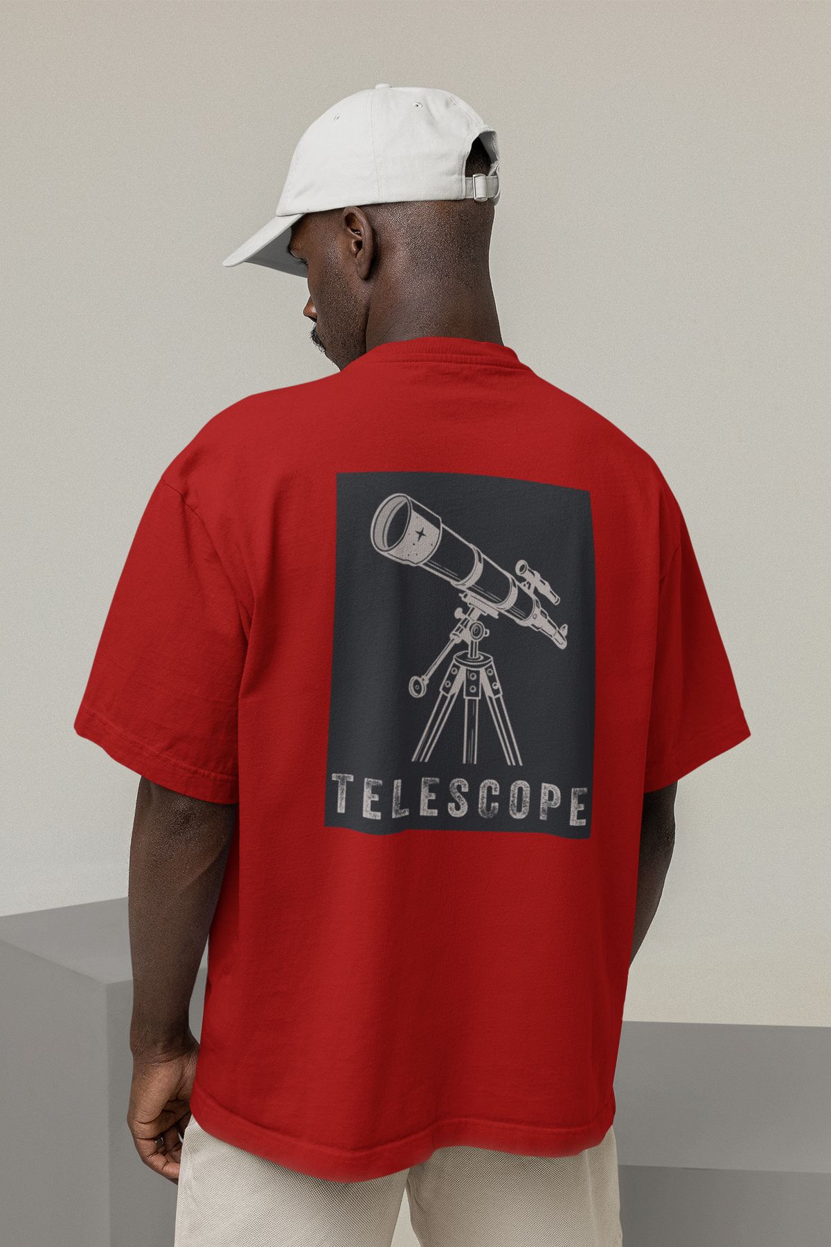 Uniquetex NUBENSE / TELAS-04 - Oversize Unisex Teleskop Baskılı Bordo Bisiklet Yaka T-shirt (Bilim Tişört)
