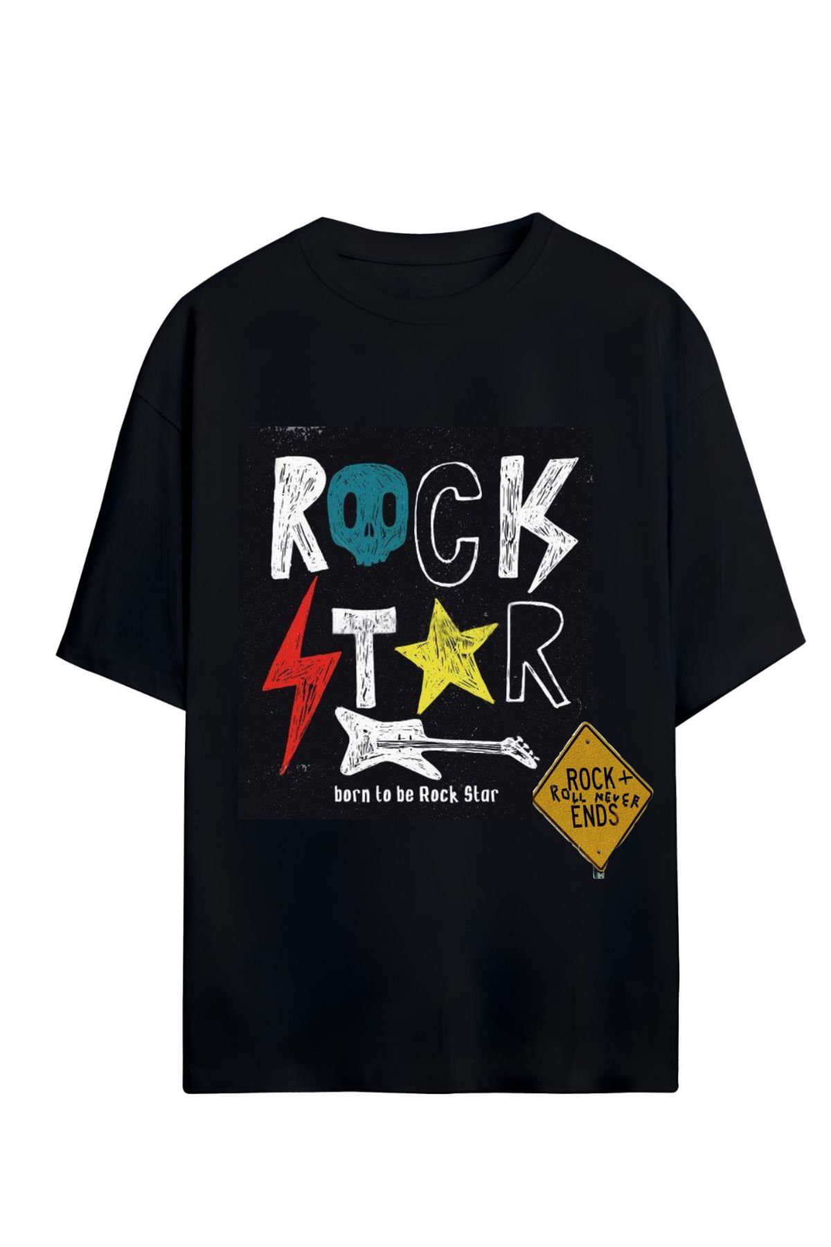 MAGORS GraffTee Unisex %100 Organik Pamuk Relaxed Fit Yuvarlak Yakalı Rock'n Roll Baskılı T-shirt