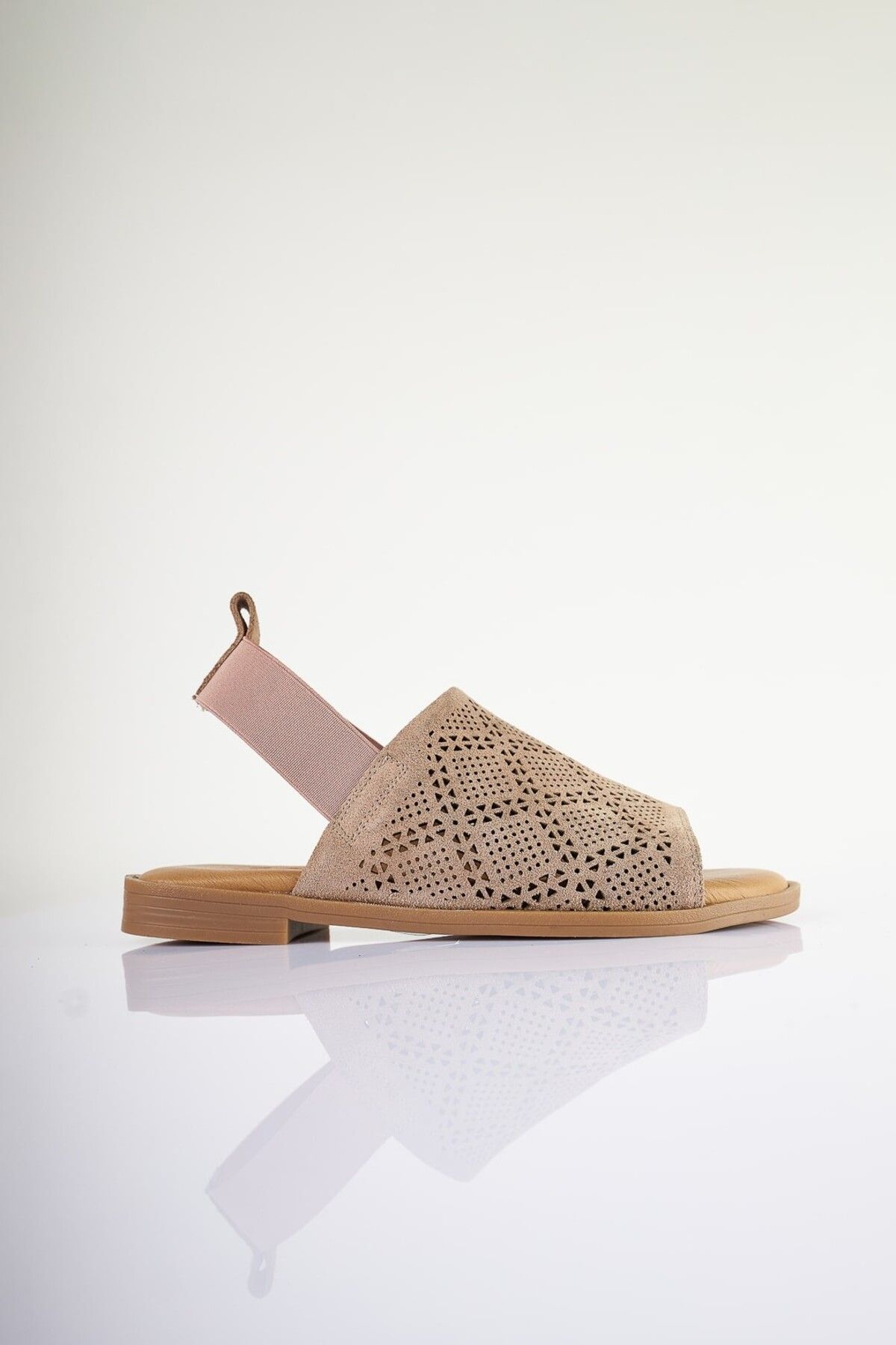 SU SHOE BOUTIQUE NO81 Pudra Hakiki Süet Deri Lastikli Sandalet