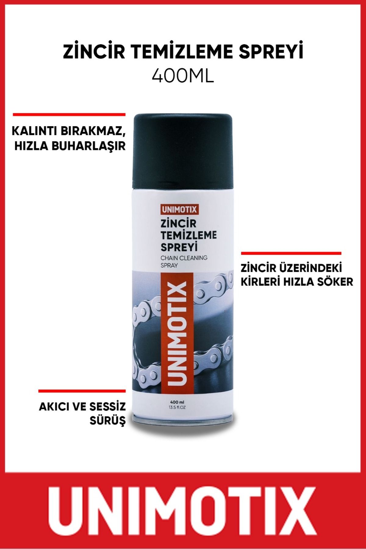 UNİMOTİX UNIMOTIX Zincir Temizleme Spreyi 400ml Motosiklet & Bisiklet Zinciri İçin Yağ ve Kir Temizlik Spreyi