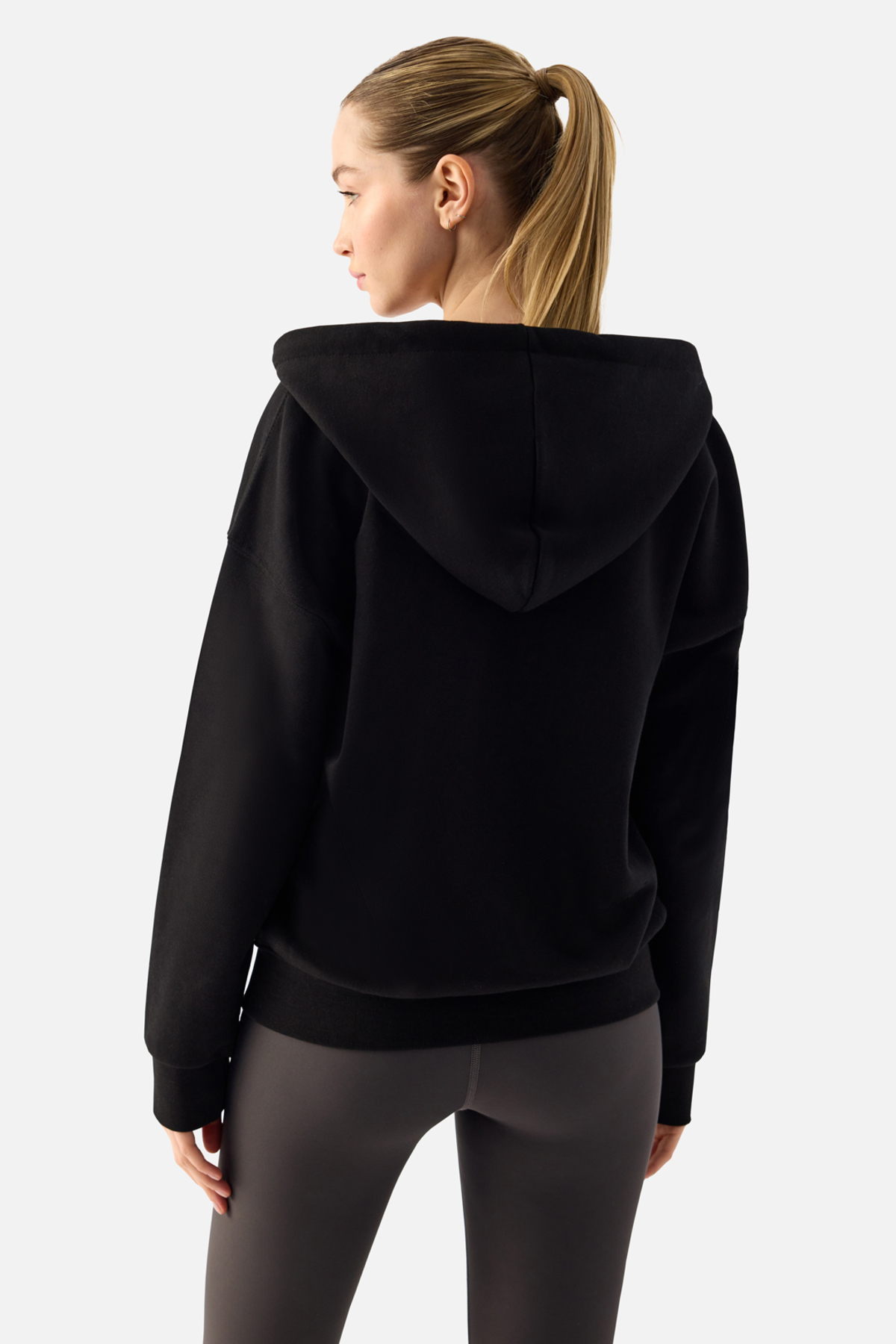 Superstacy Luna Fermuarlı Kapüşonlu Siyah Sweatshirt görsel 5