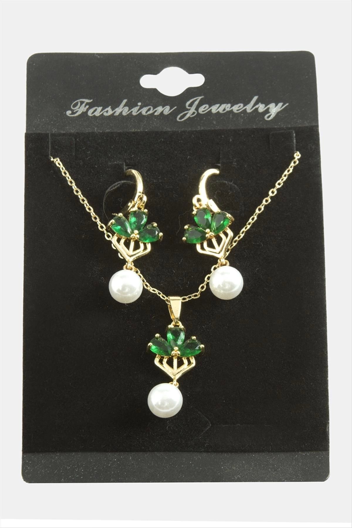 MT29 GİYİM Çiçek İnci Zirkon Taşlı Set Kolye