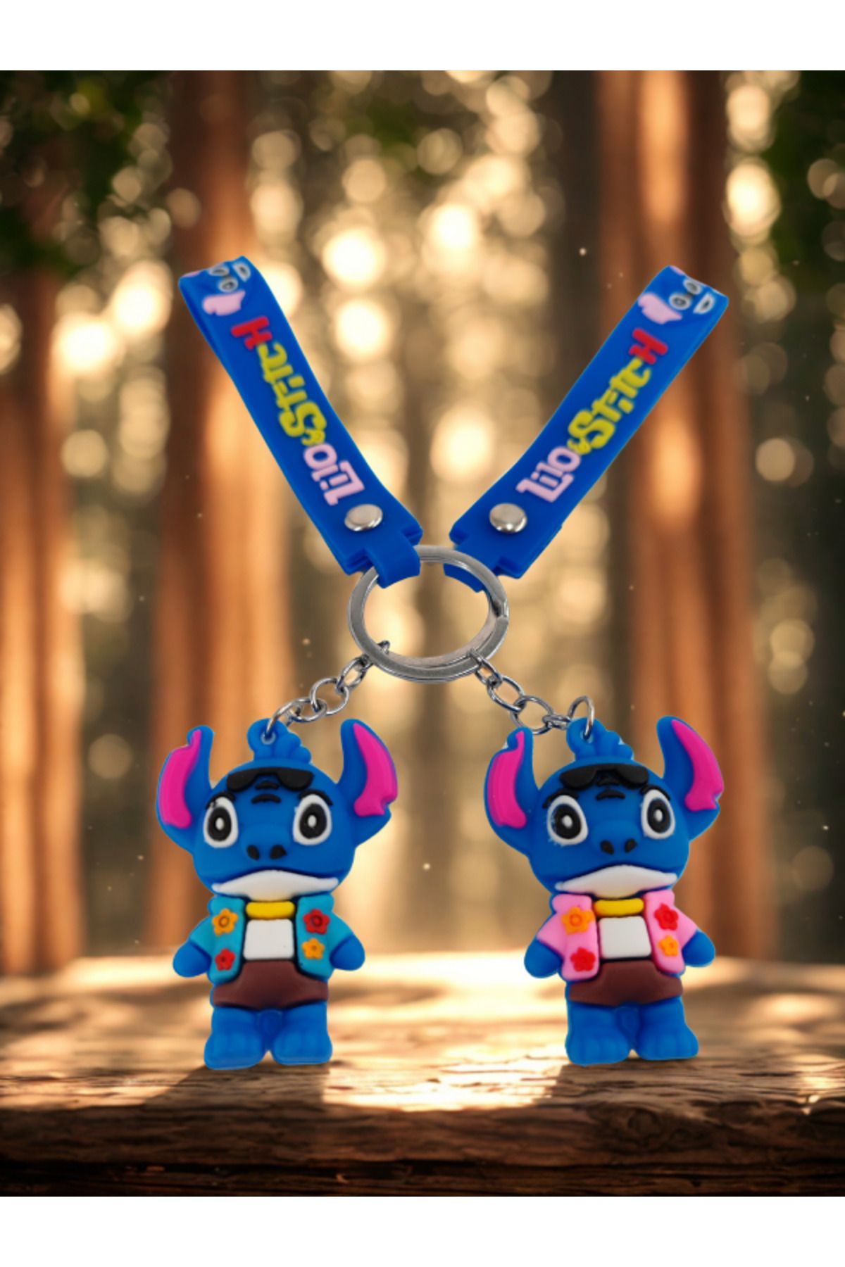 Shuttle Park Unisex Özel Tasarım Stitch Figürlü Sevimli 3D Silikon Anahtarlık Hediye Aksesuar 2 Adet