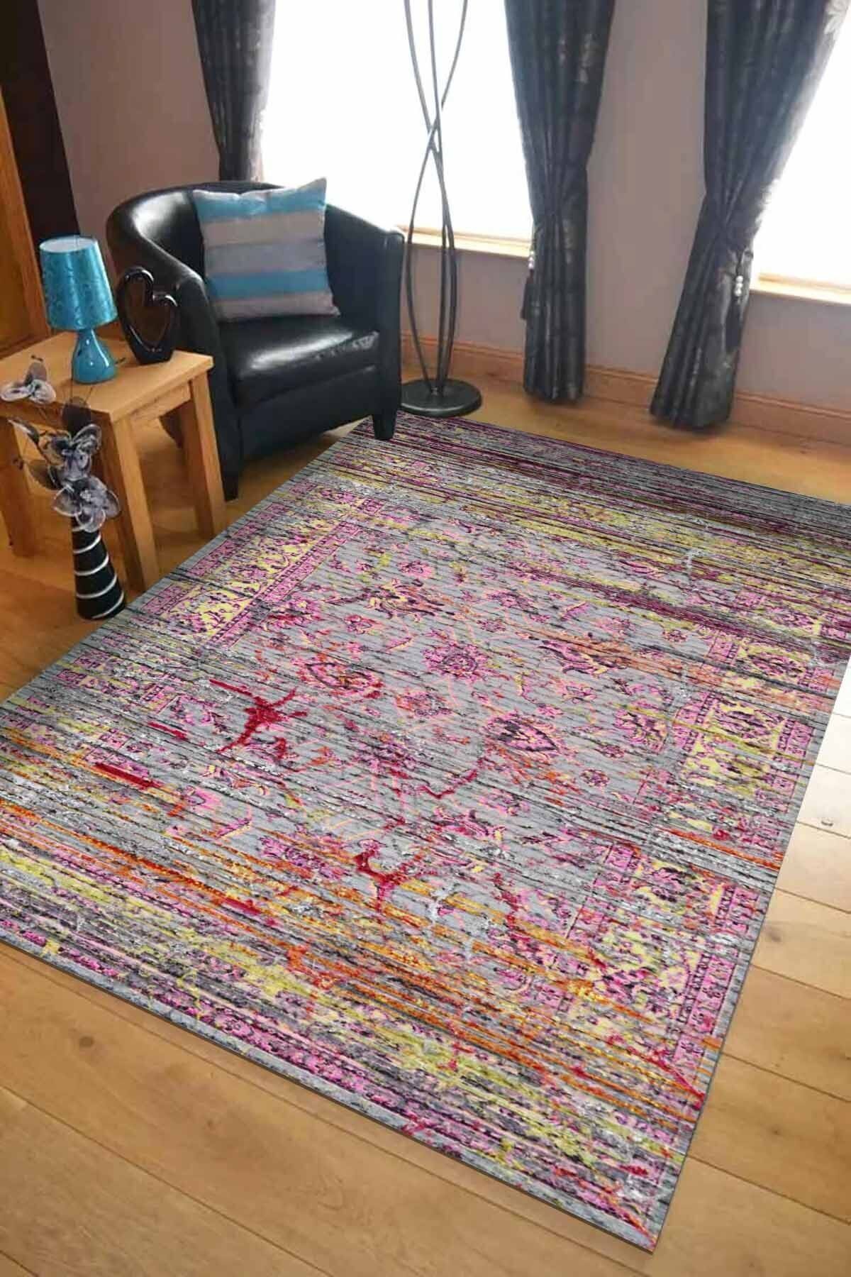 Lattedizayn Grein Eskitme Yıkanabilir Kaymaz Pamuk Taban Kadife Salon Mutfak Halısı Yolluk Kilim