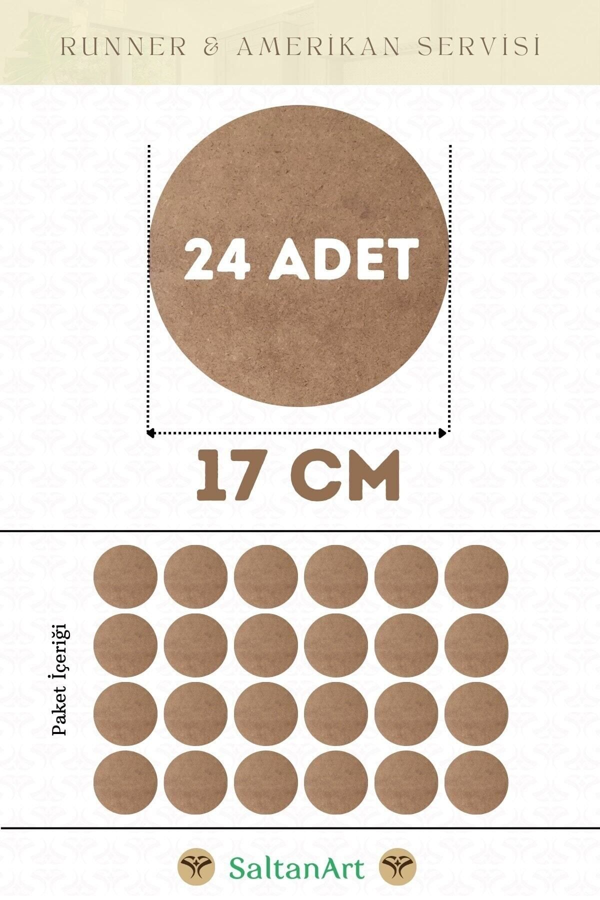 Elioure 17 cm çapta 24 adet MDF supla ve runner seti, magnetli ahşap altlıklar