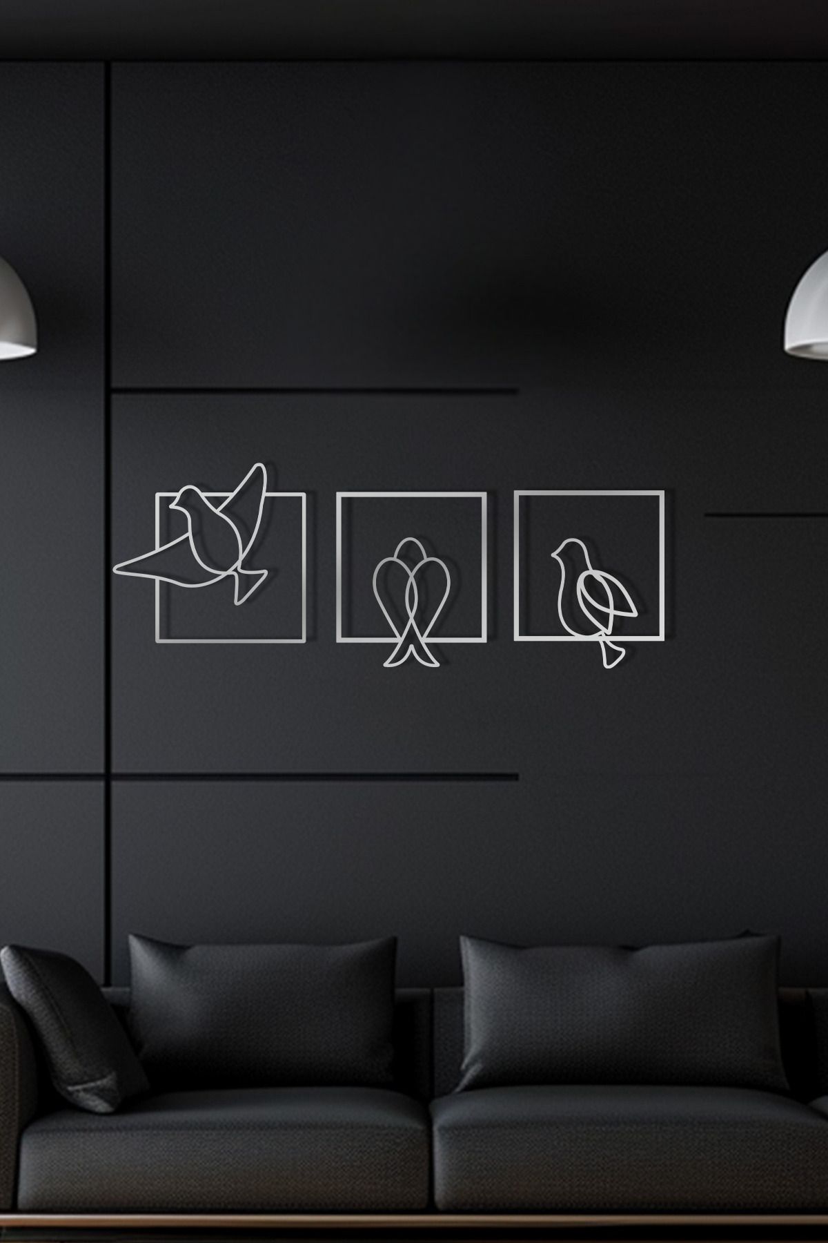cncrafft 3'lü Kuş Metal Tablo Seti – Minimalist Duvar Dekoru