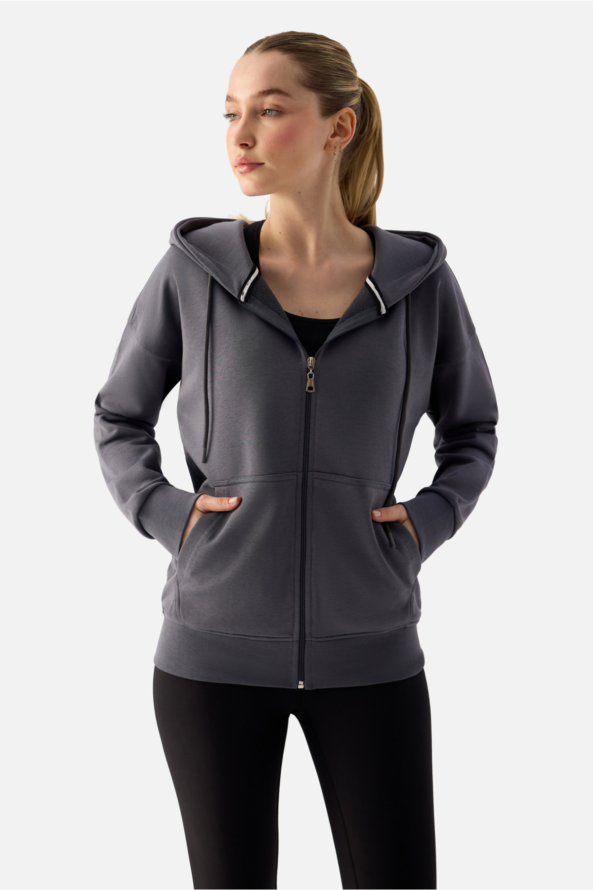 Superstacy Luna Fermuarlı Kapüşonlu Füme Sweatshirt görsel 2