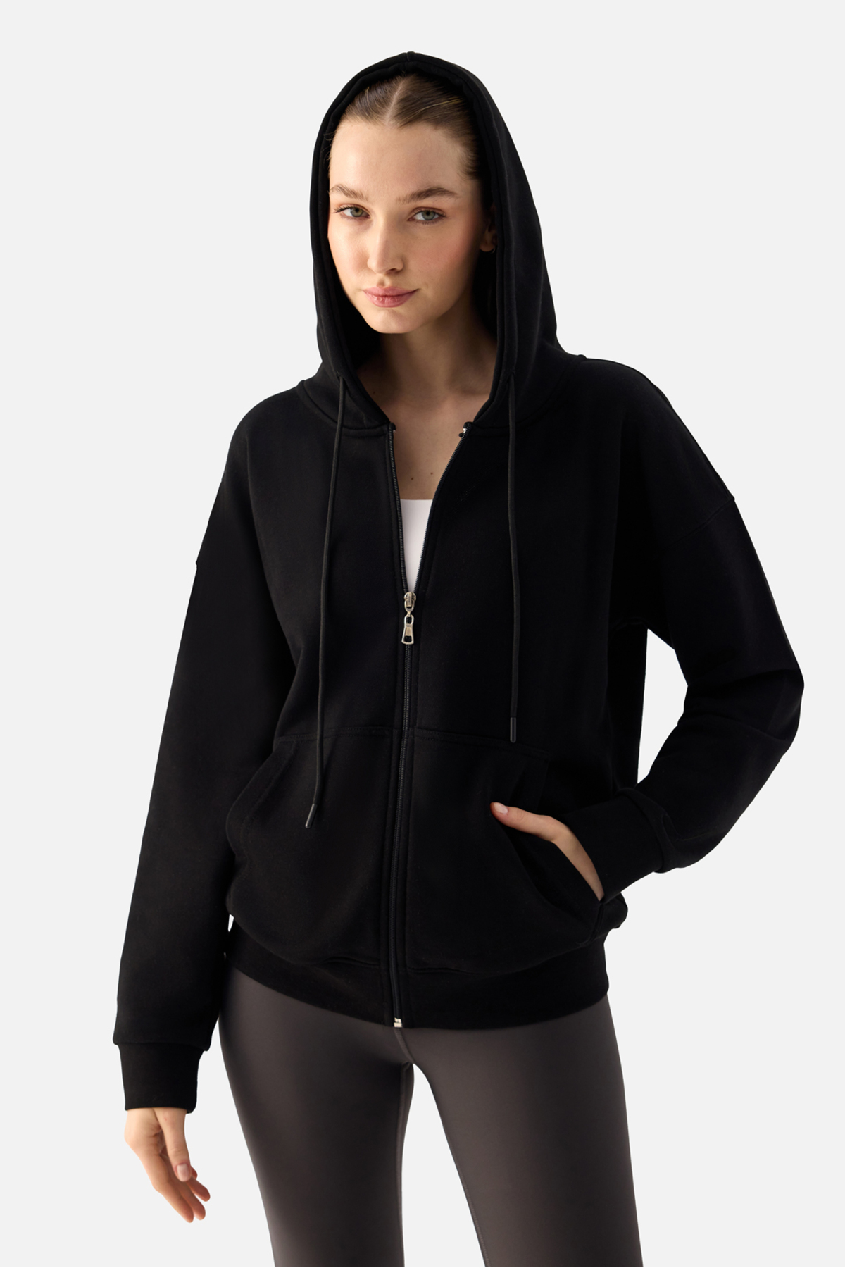Superstacy Luna Fermuarlı Kapüşonlu Siyah Sweatshirt görsel 4