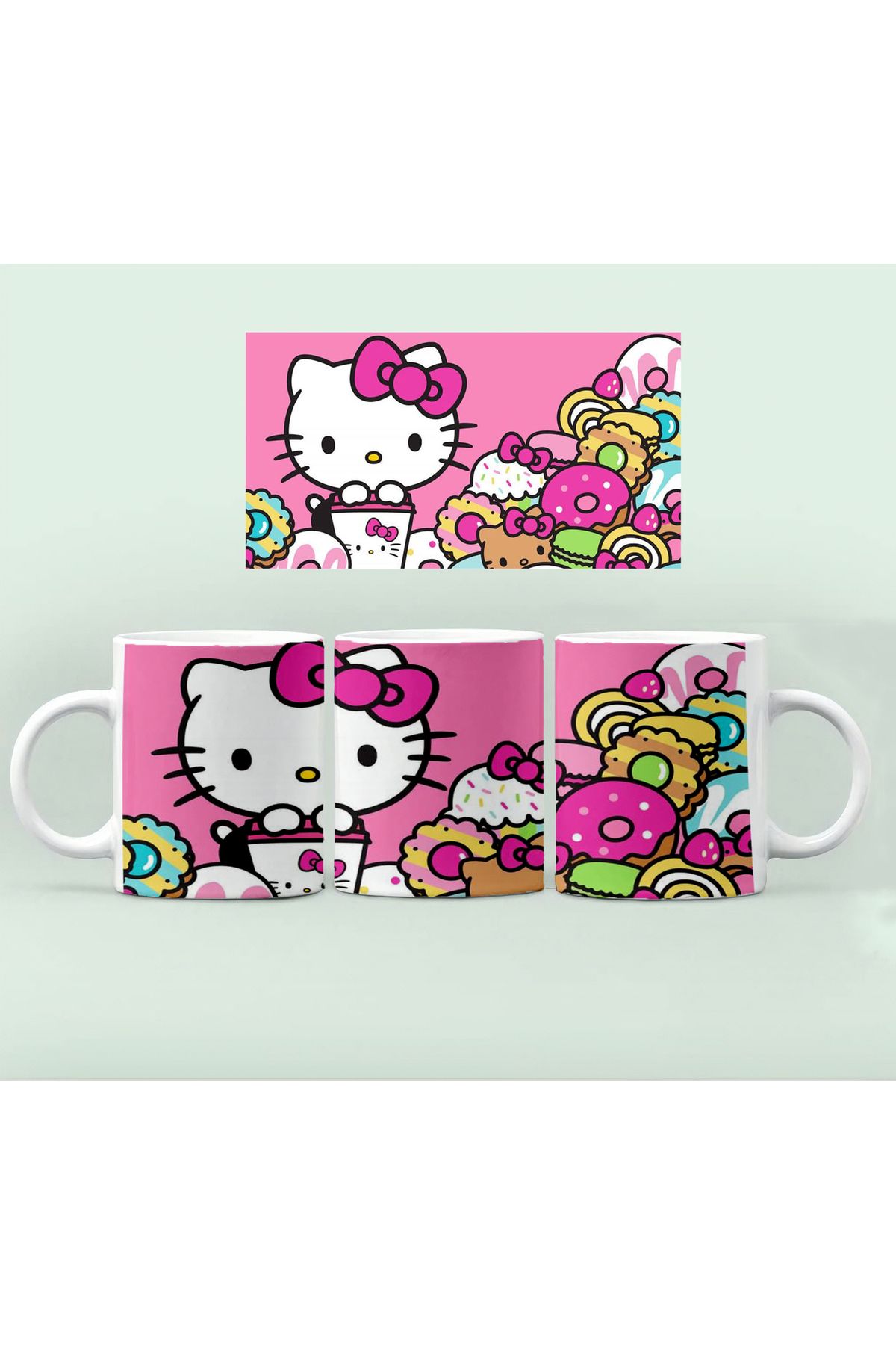 GünayStore Hello Kitty Kırmızı Desenli Kupası Bardak Kahve Çay Fincanı