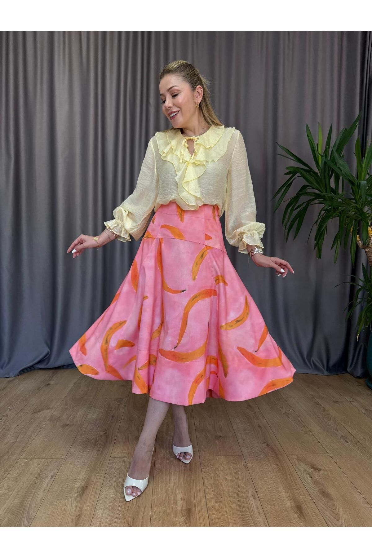 Size Özgü Pembe Model Desenli Etek