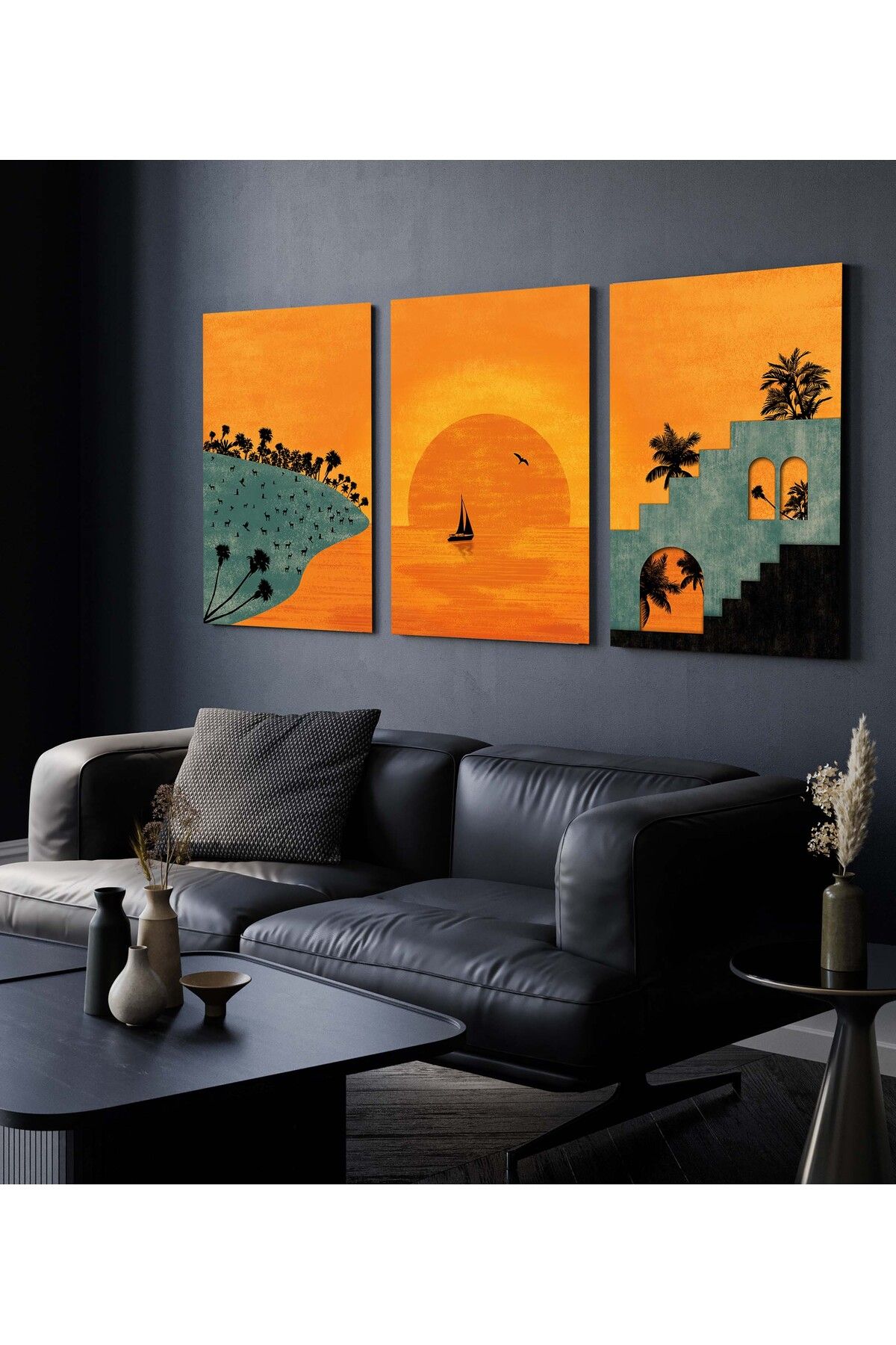 Hagen Duvar Tablosu 3 lü Tablo Çerçeve Görünümlü Mutfak Tabloları Modern Tablo Bohem Tablo Premium Kalite