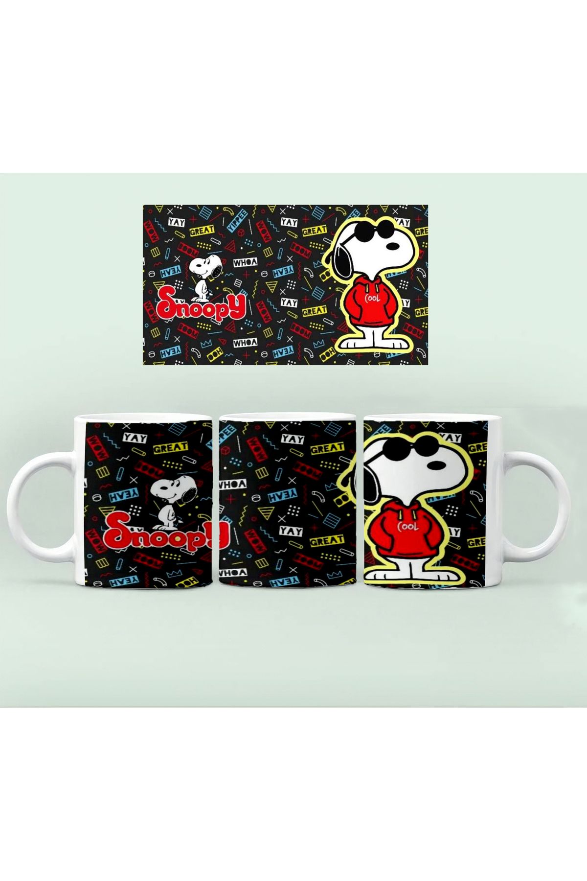 GünayStore Snopy Desenli Baskılı Kupası Bardak Kahve Çay Fincanı