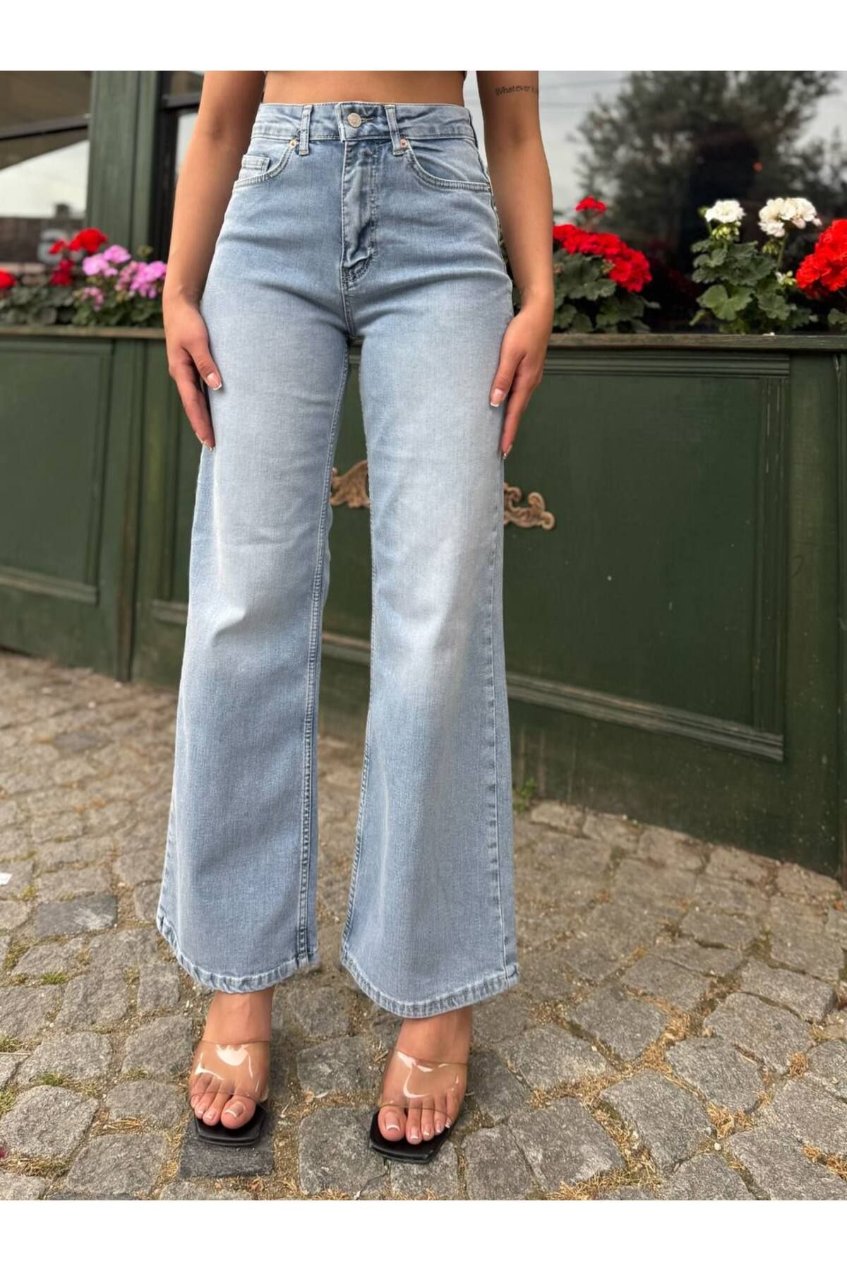 Miele Woman Kadın Yüksel Bel Palazzo Bol Paça Full Likra Esnek Jeans