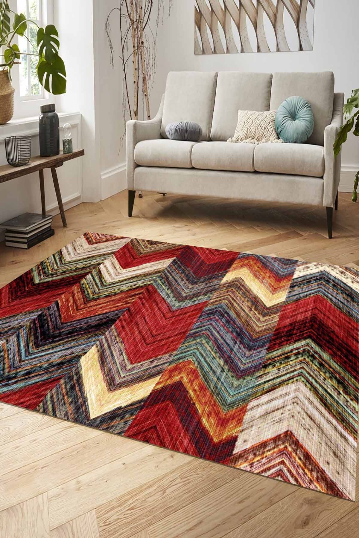 Lattedizayn Biome Eskitme Yıkanabilir Kaymaz Pamuk Taban Kadife Salon Mutfak Halısı Yolluk Kilim