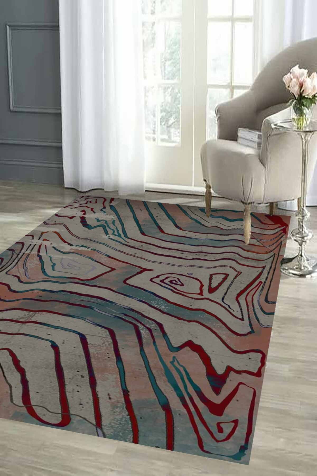 Lattedizayn Ayval Eskitme Yıkanabilir Kaymaz Pamuk Taban Kadife Salon Mutfak Halısı Yolluk Kilim