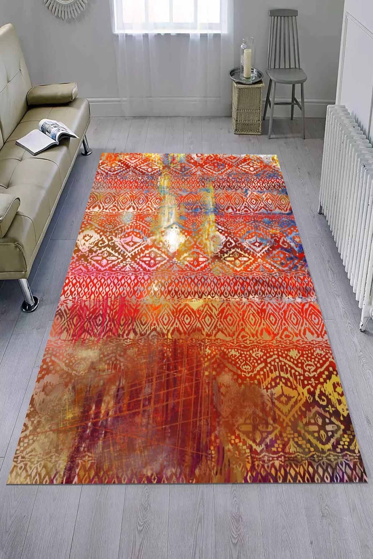 Lattedizayn Konr Eskitme Yıkanabilir Kaymaz Pamuk Taban Kadife Salon Mutfak Halısı Yolluk Kilim