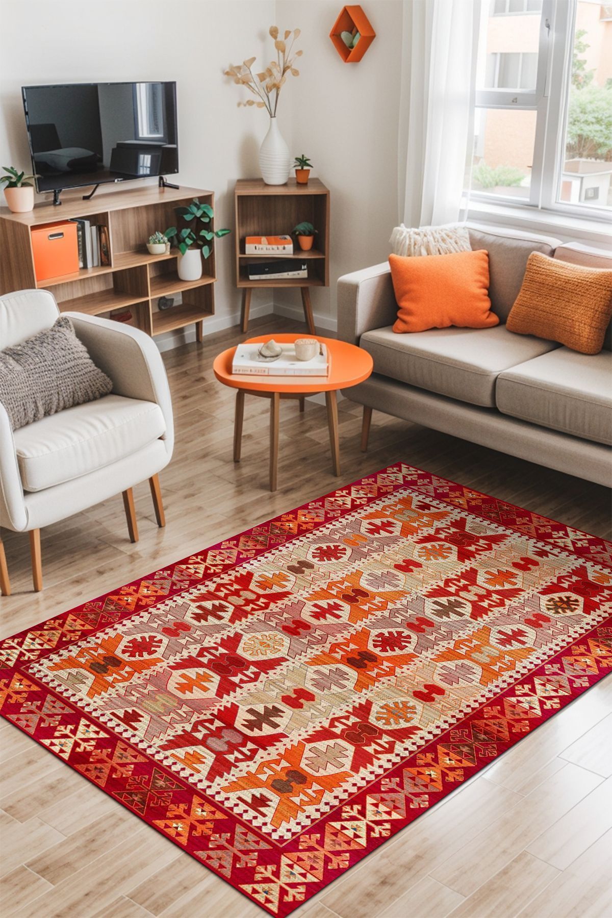 Lattedizayn Stamme Eskitme Yıkanabilir Kaymaz Pamuk Taban Kadife Salon Mutfak Halısı Yolluk Kilim