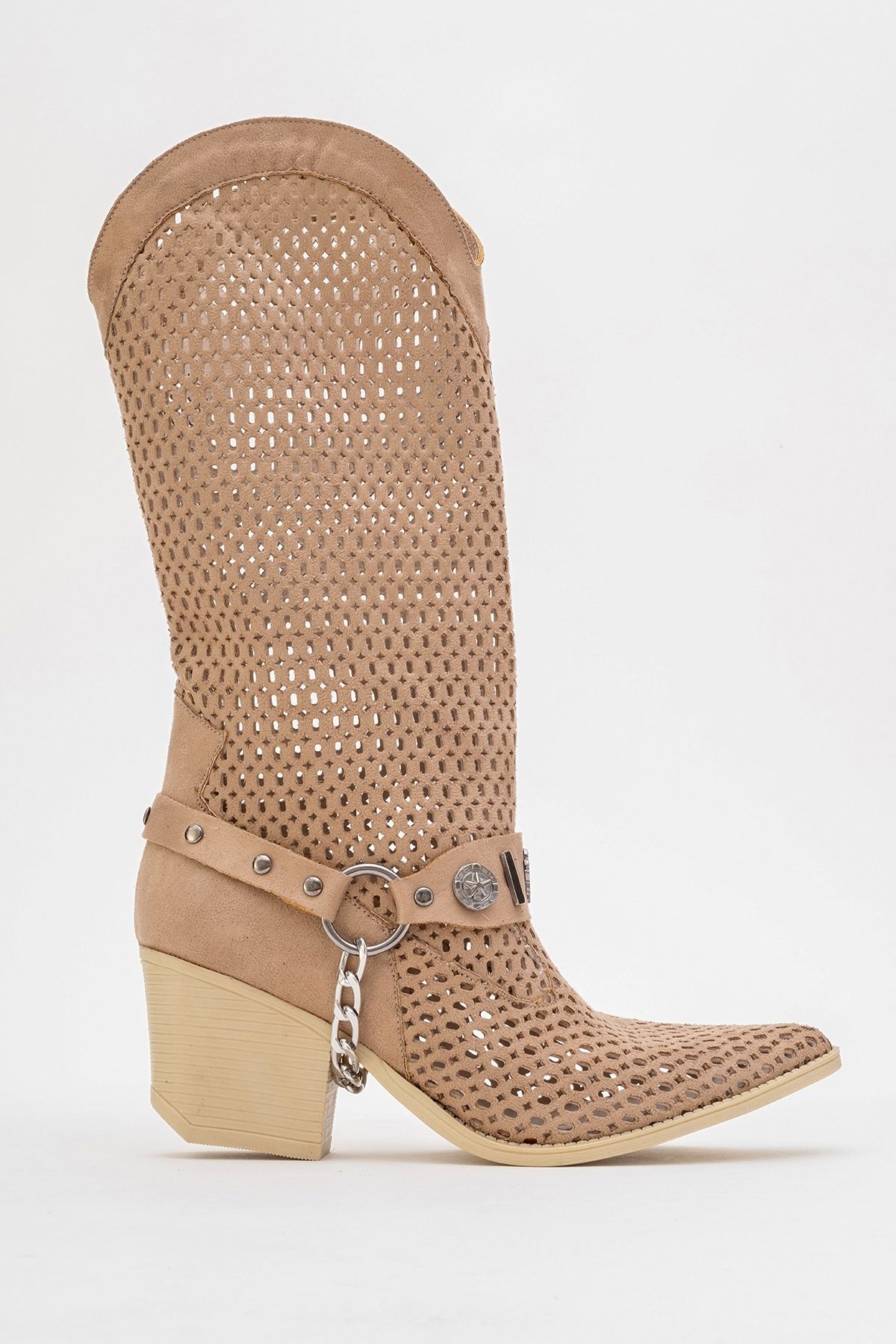 LuviShoes-Γυναικείες καλοκαιρινές μπότες LIZA Σκούρο Μπεζ με Χοντρό Τακούνι 10