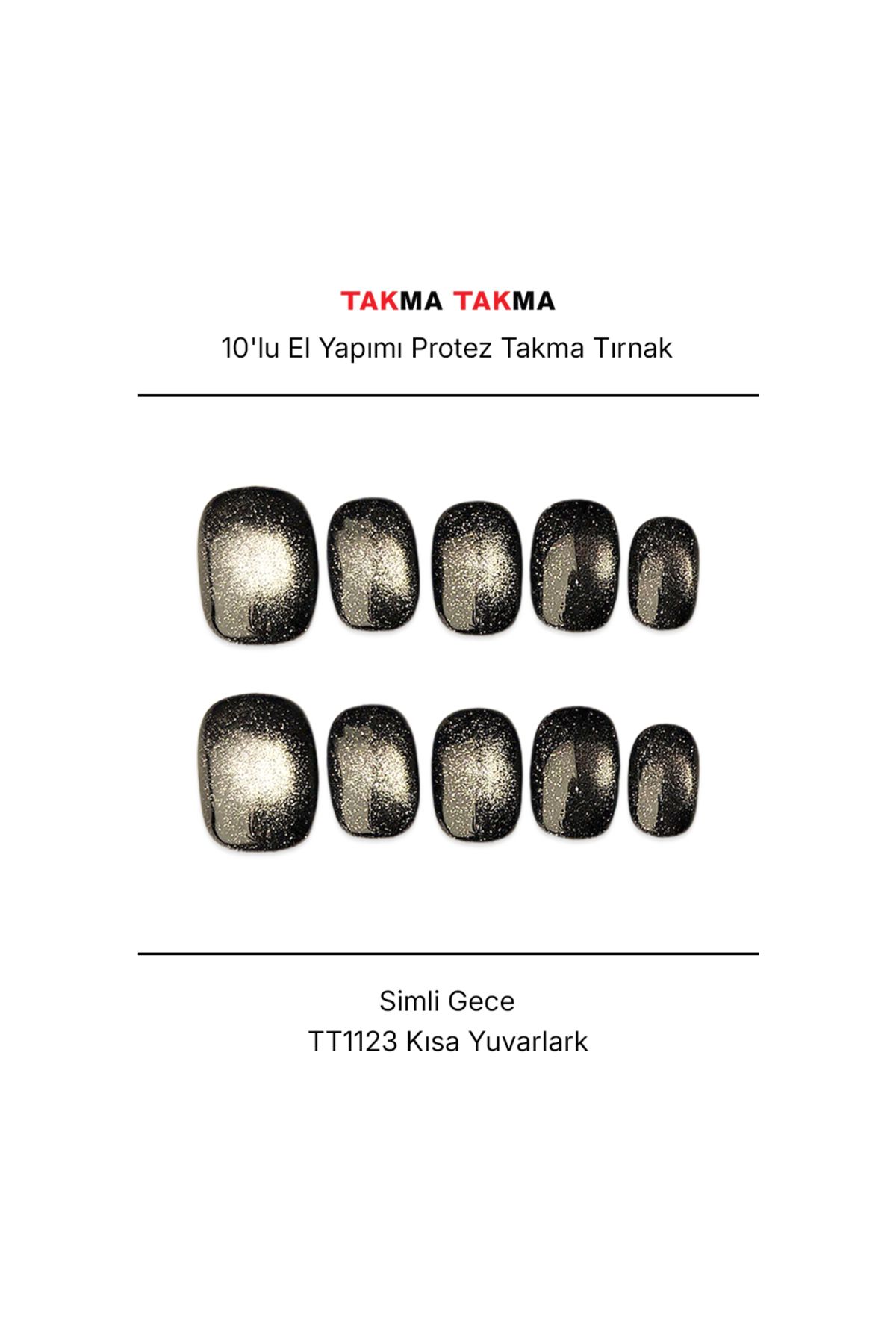 Takma Takma Tekrar Kullanılabilir El Yapımı Protez Takma Tırnak TT1123 - Simli Gece - 10'lu L-Pembe