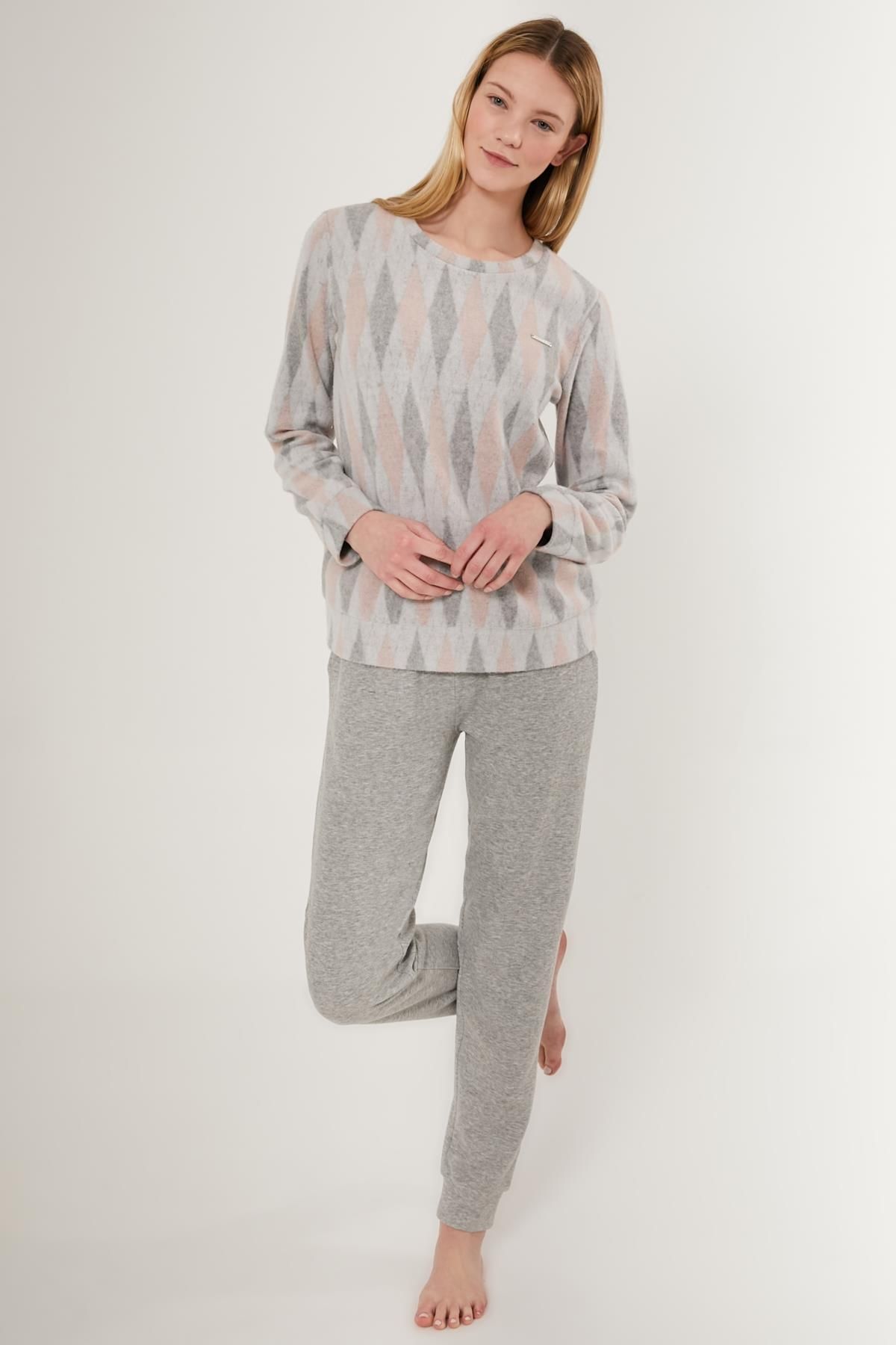 Pierre Cardin Baklava Desenli Kışlık Kadın Pijama Takım