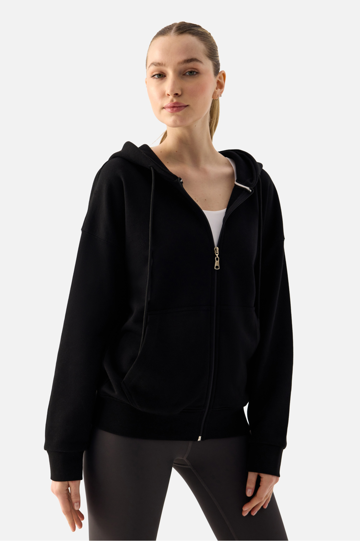 Superstacy Luna Fermuarlı Kapüşonlu Siyah Sweatshirt görsel 3