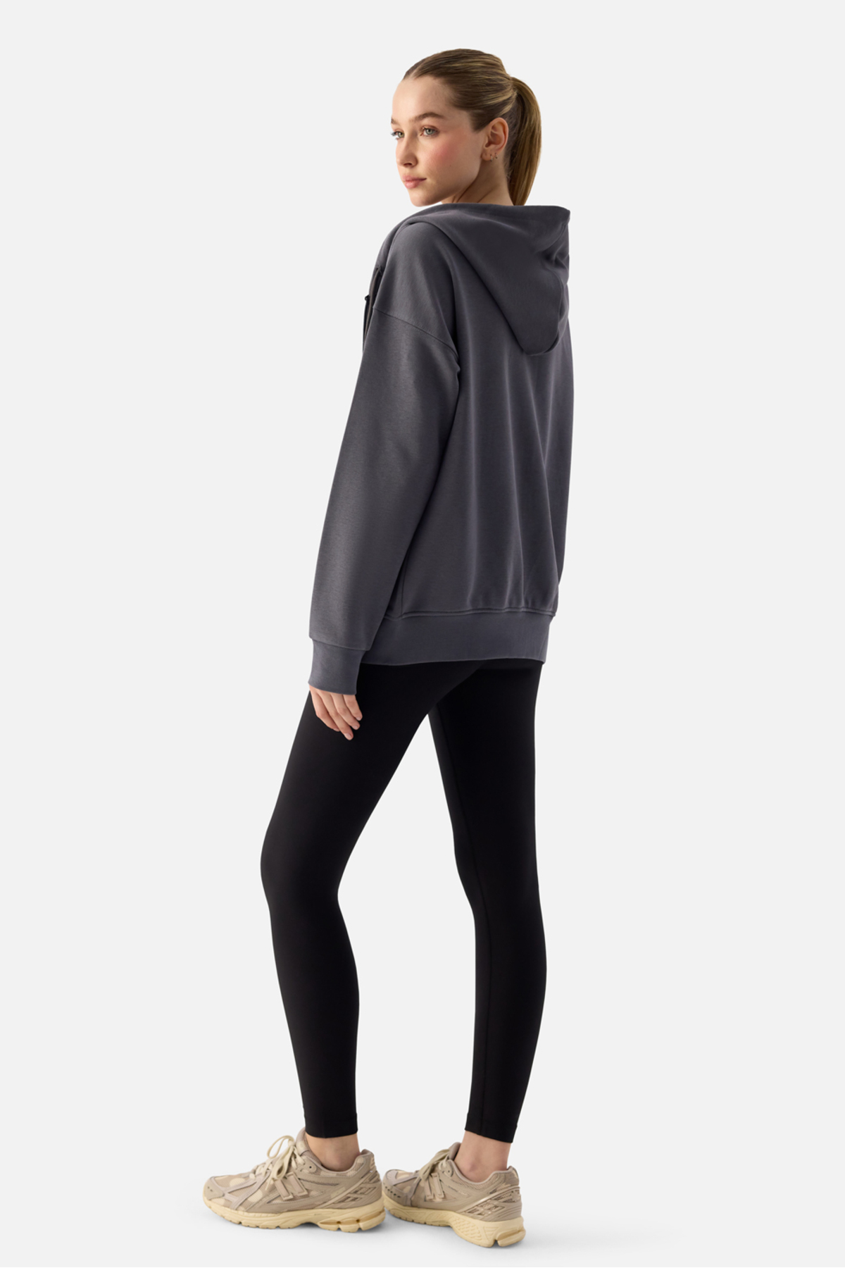 Superstacy Luna Fermuarlı Kapüşonlu Füme Sweatshirt görsel 7
