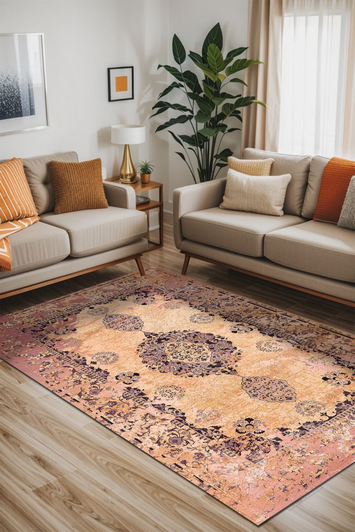 Lattedizayn Renzo Eskitme Yıkanabilir Kaymaz Pamuk Taban Kadife Salon Mutfak Halısı Yolluk Kilim
