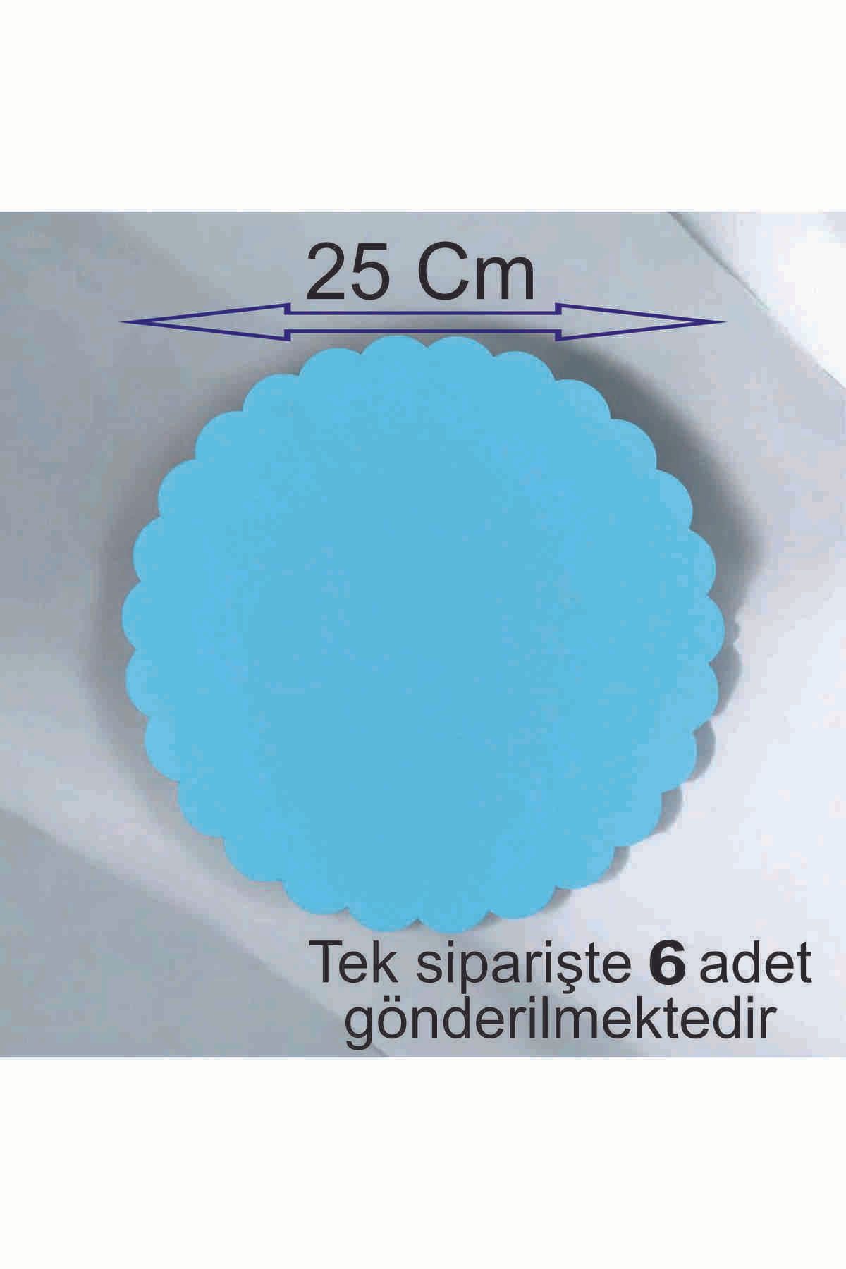Elioure 6 Adet 25x25 cm Mavi Yuvarlak Ahşap MDF Pasta Altlığı Seti