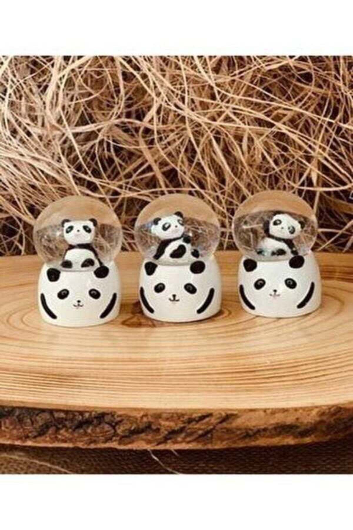 Elioure Sevimli Panda Kar Küresi, Işıklı, 6.5 cm, Siyah Renkli