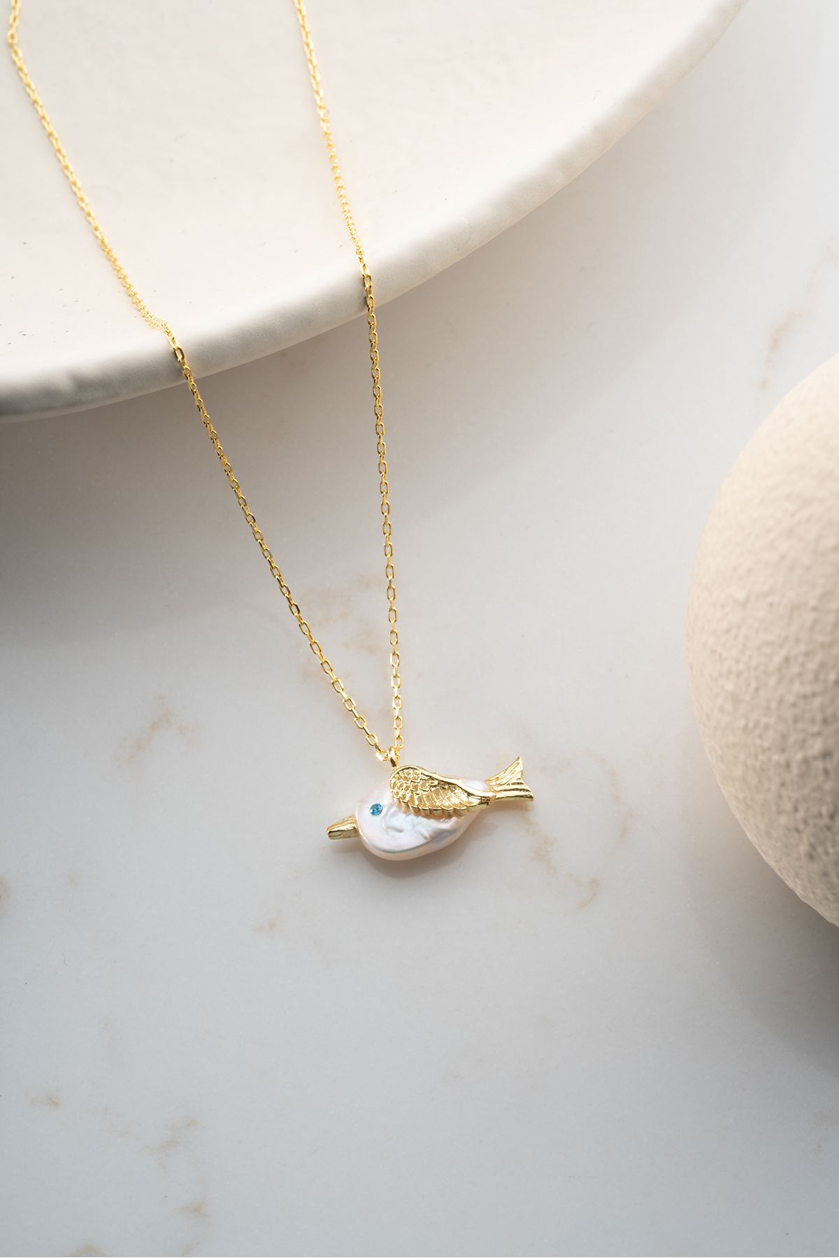 Silvano Jewelry 925 Ayar Gümüş Doğal Taş Kuş Kolye