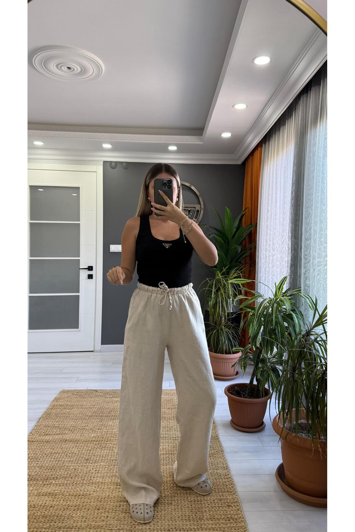 SEVİNÇ GÜNGÖR Organik keten pant Krem