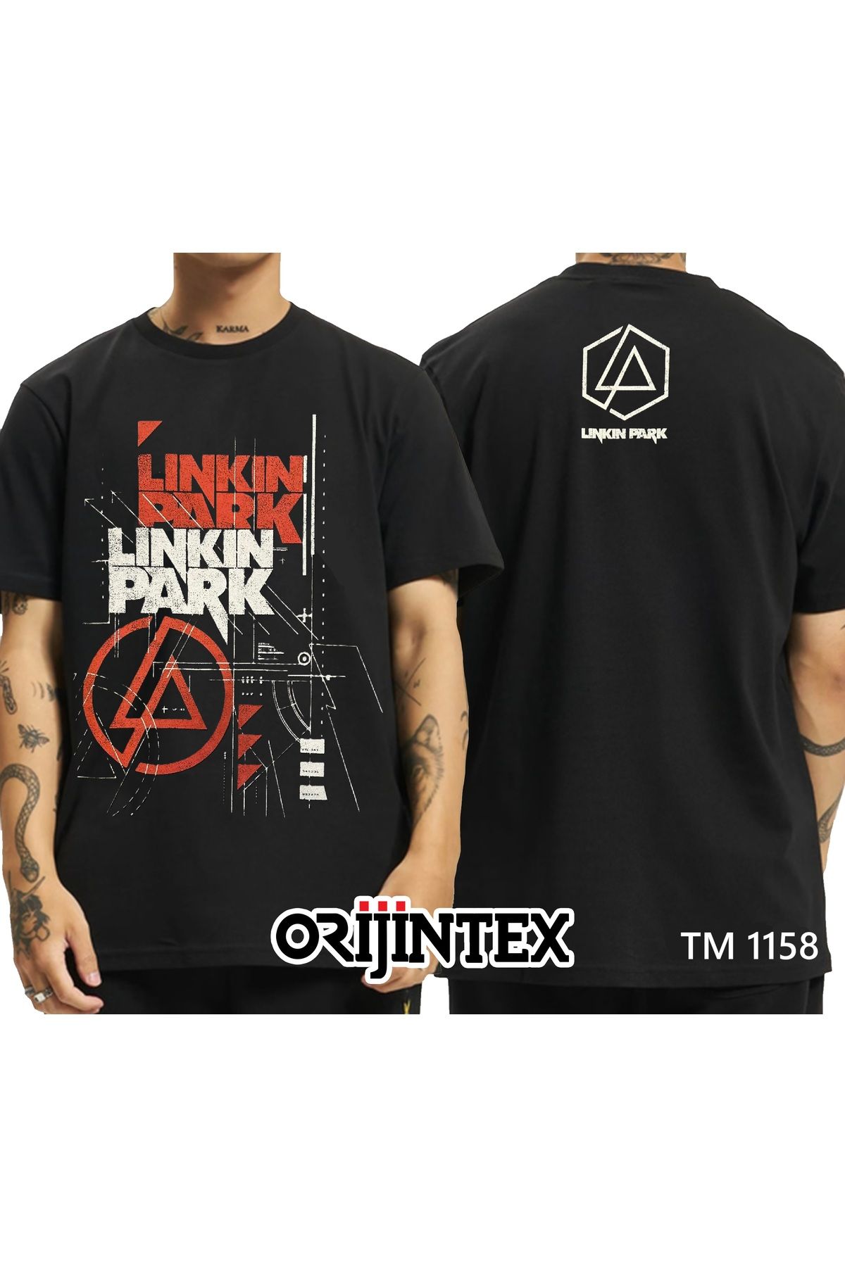 orijintex Linkin Park Ön Arka Baskılı Unisex Siyah Tshirt