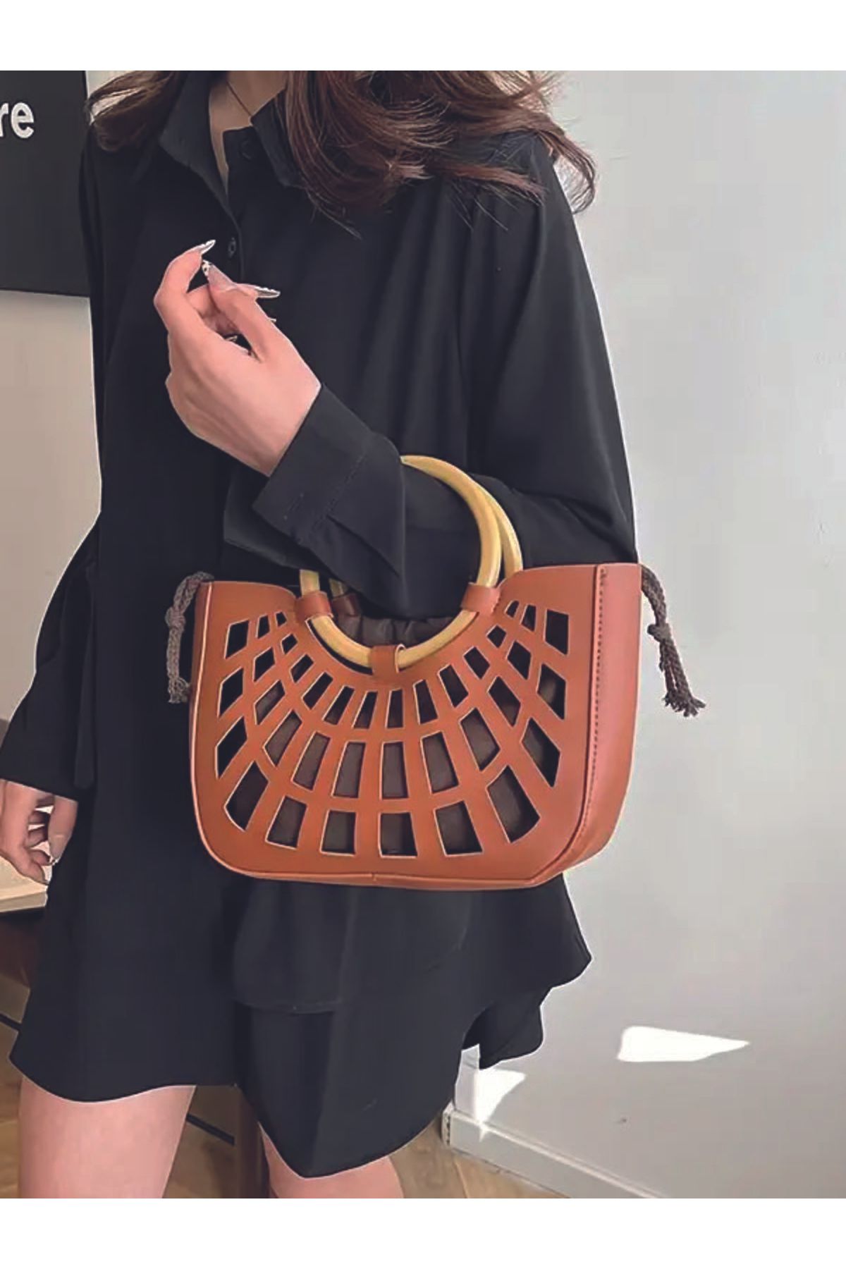 ÇANTA Lattice Kesik Tasarımlı, İpli Kapatma & Astarlı Casual Chic Tote Çanta El Çantası