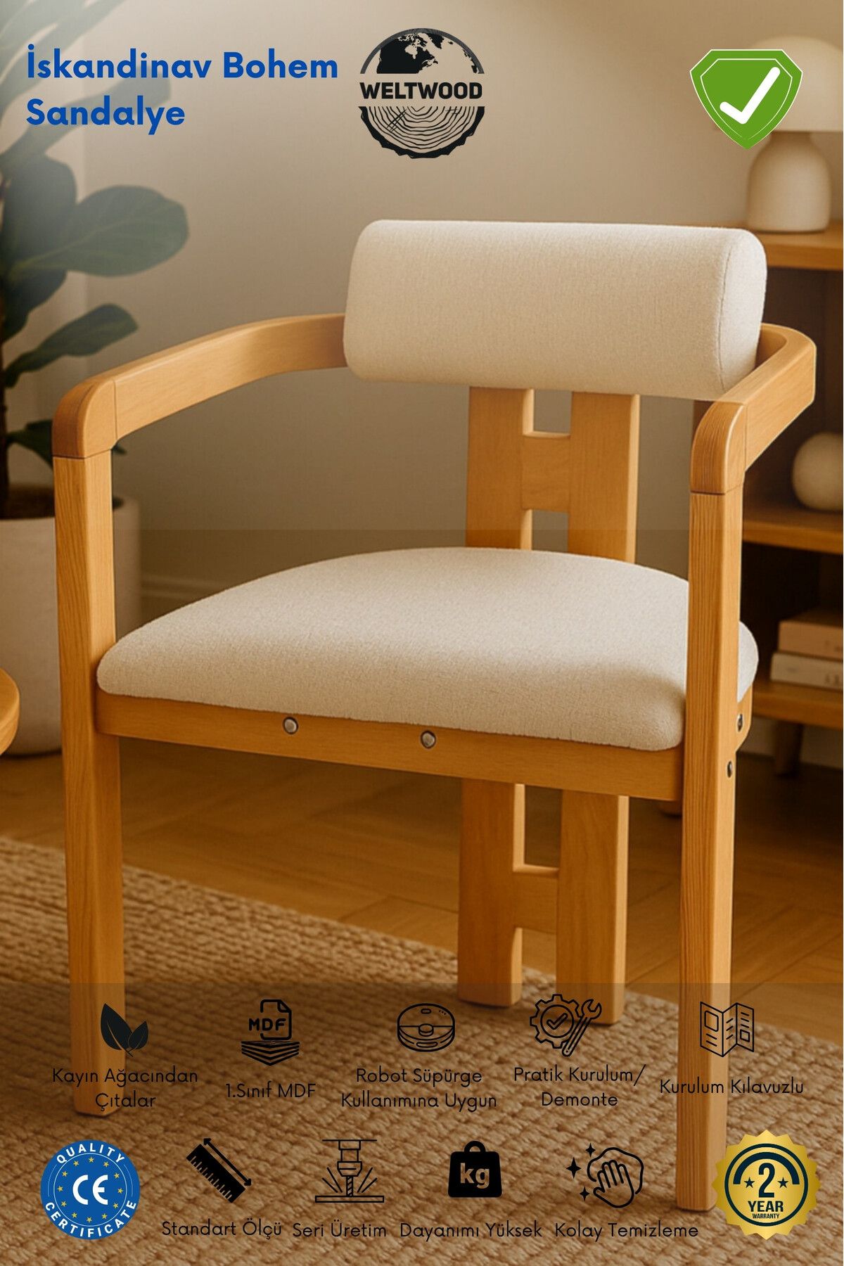 BebeK on For Weltwood Mobilya İskandinav Bohem Collection Sandalye, %100 Ahşap Kayın Ağacı Gövde