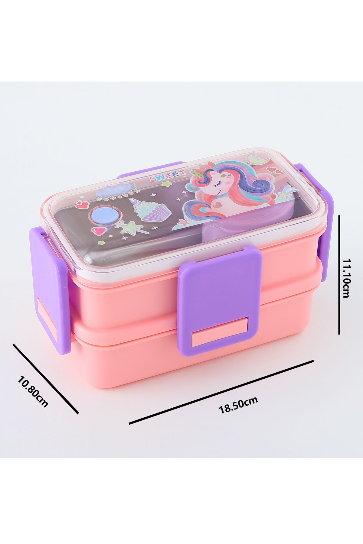 Fab N Funky-Unicorn Themed Lunchbox, Two Layers, Compact, Lightweight, 3 Years+, 18.5 x 10.8 x 11.1 cm - Pink 3