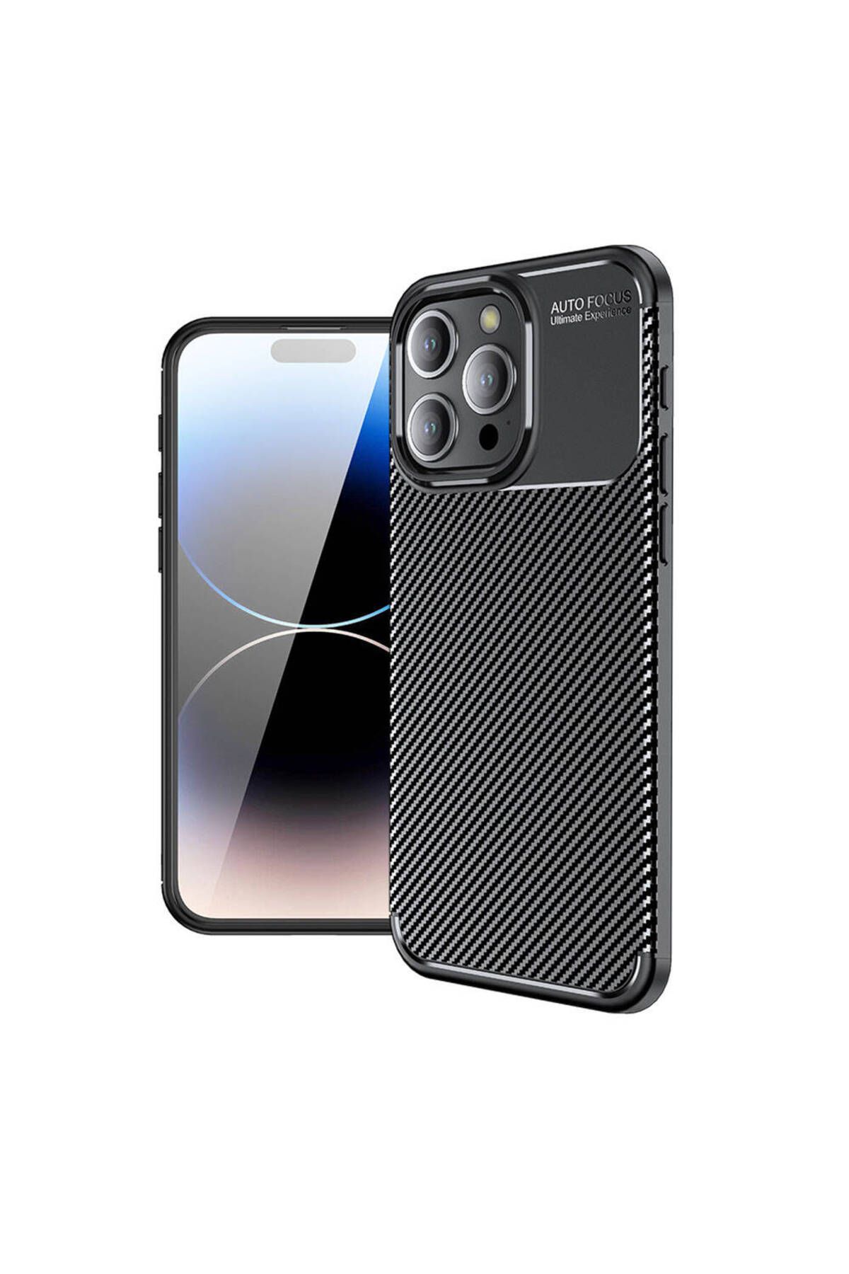 Ehr. iPhone 15 Pro Uyumlu Kamera Korumalı Darbe Önleyici Carbon Brushed Silikon Kılıf
