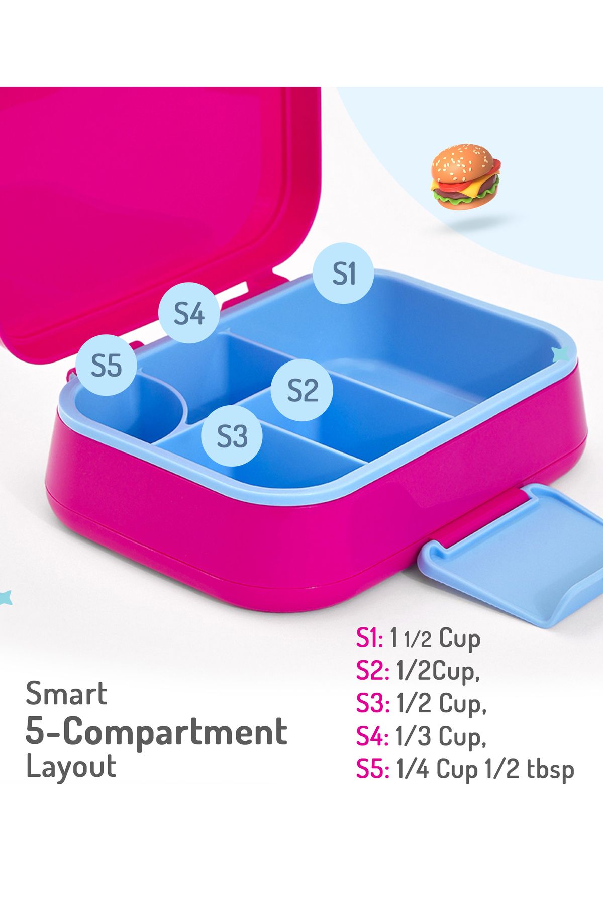 Bonfino-Bonfino Lunch Box with Spoon and Fork, Leak-Resistant Seal, 1145 mL, 21.5 x 14.5 x 7.6 cm - Pink 3