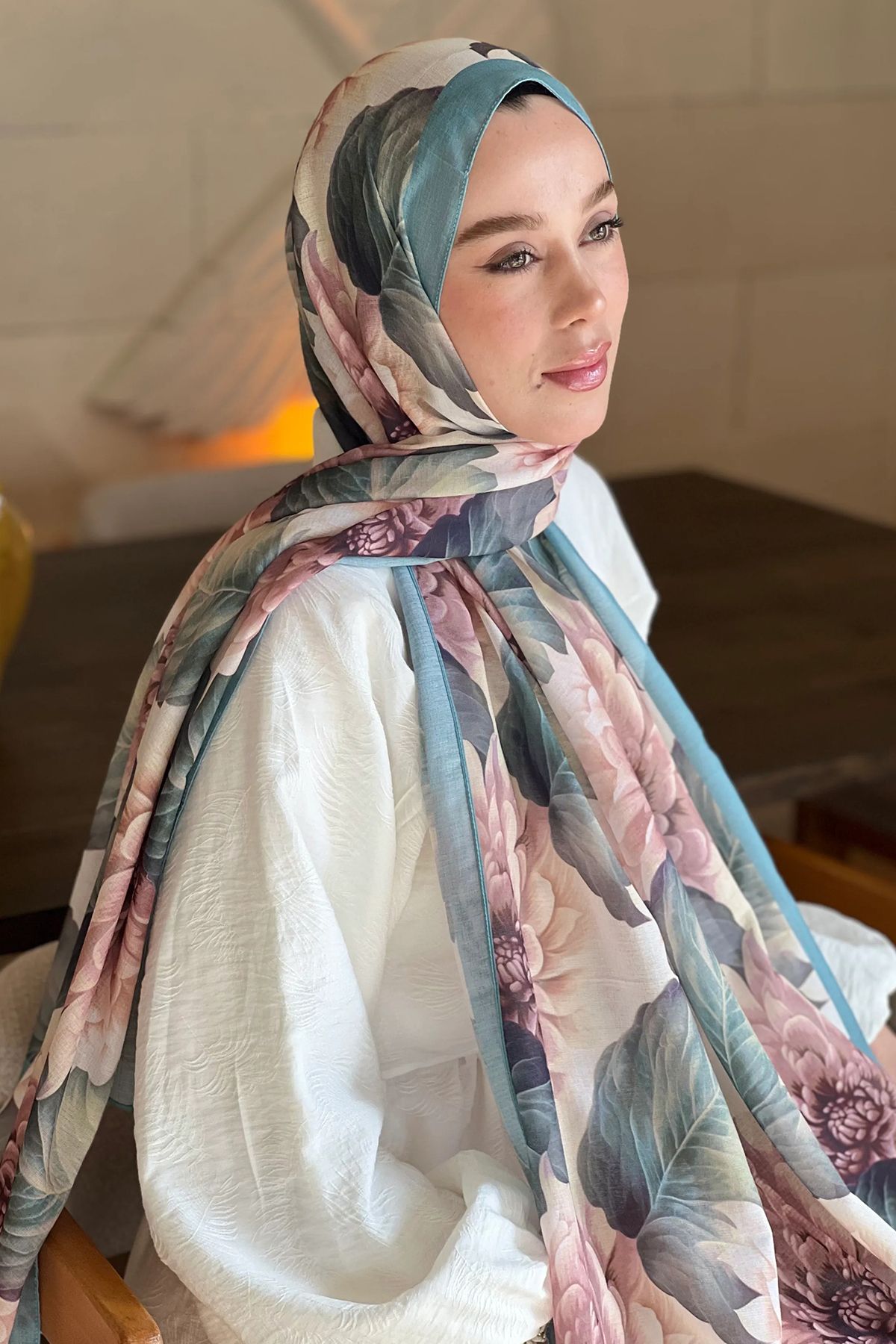 Tesettür Diyarı Ortanca Desen Lina Şal