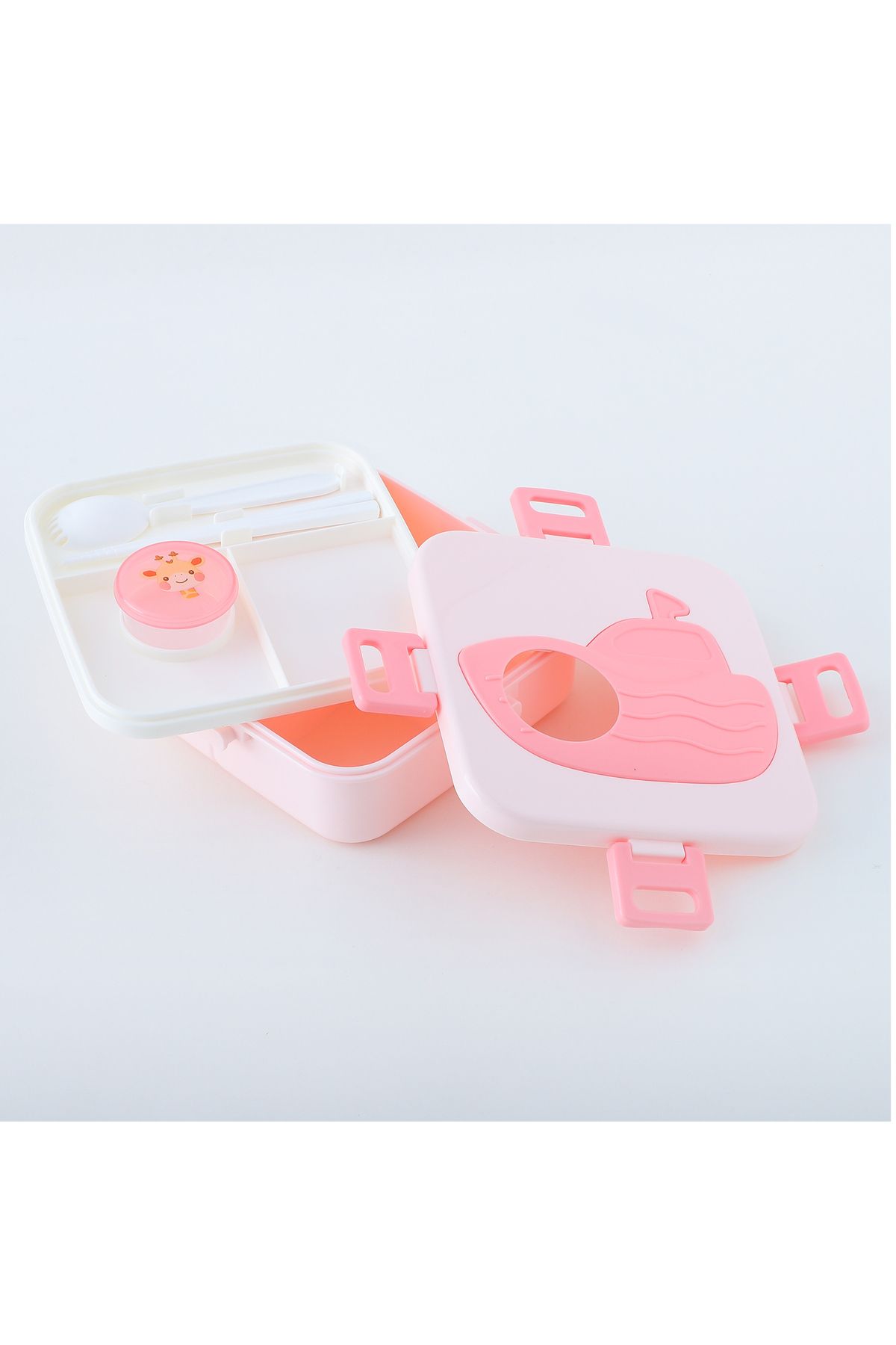Fab N Funky-Giraffe Themed Lunchbox, Compact, Lightweight, Fun Design, 3 Years+, 17.2 x 17.2 x 7.3 cm - Pink 2