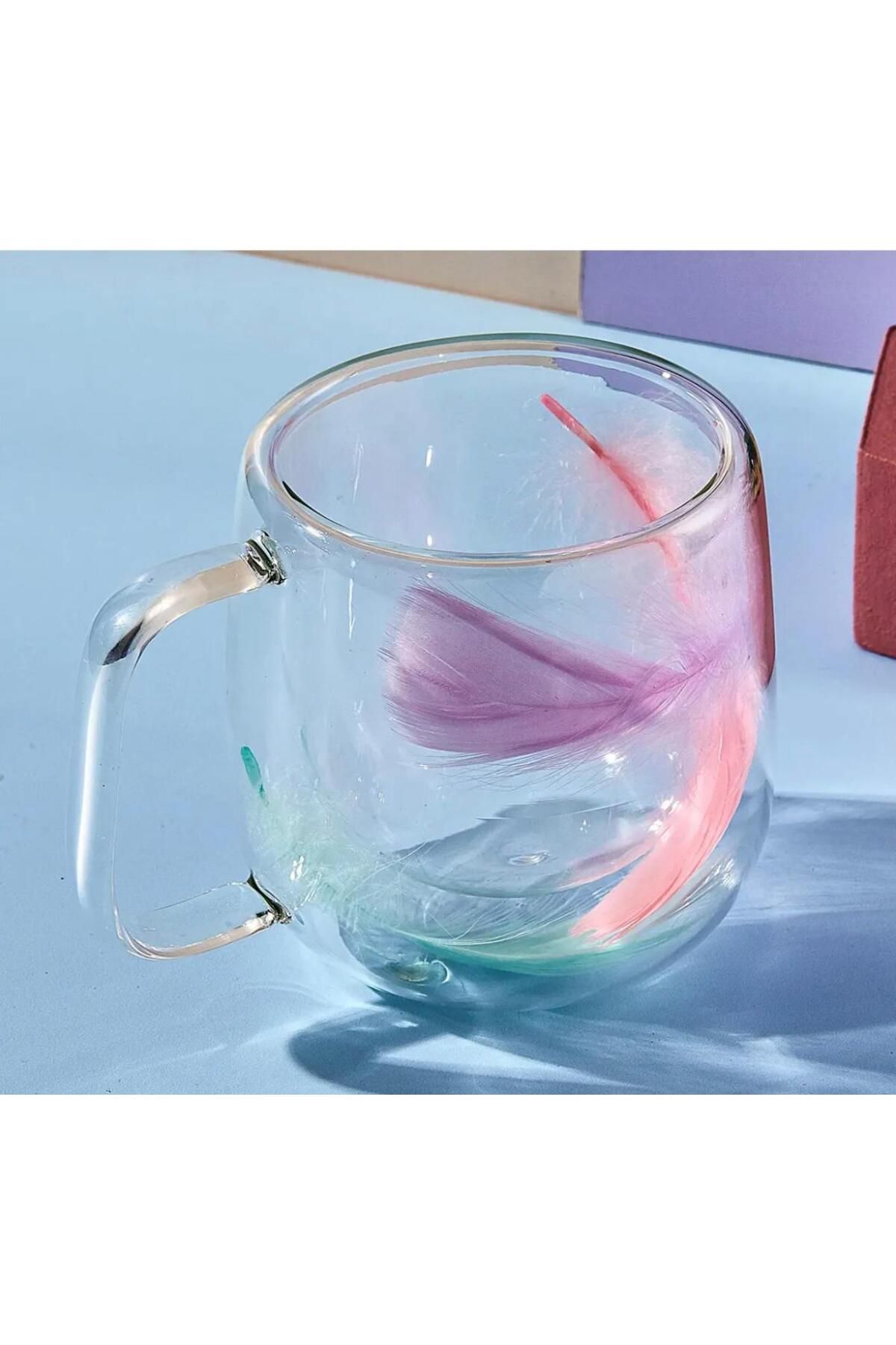 YzHome 2 Adet Çift Cidarlı Cam Bardak Tüylü Kupa 250ml