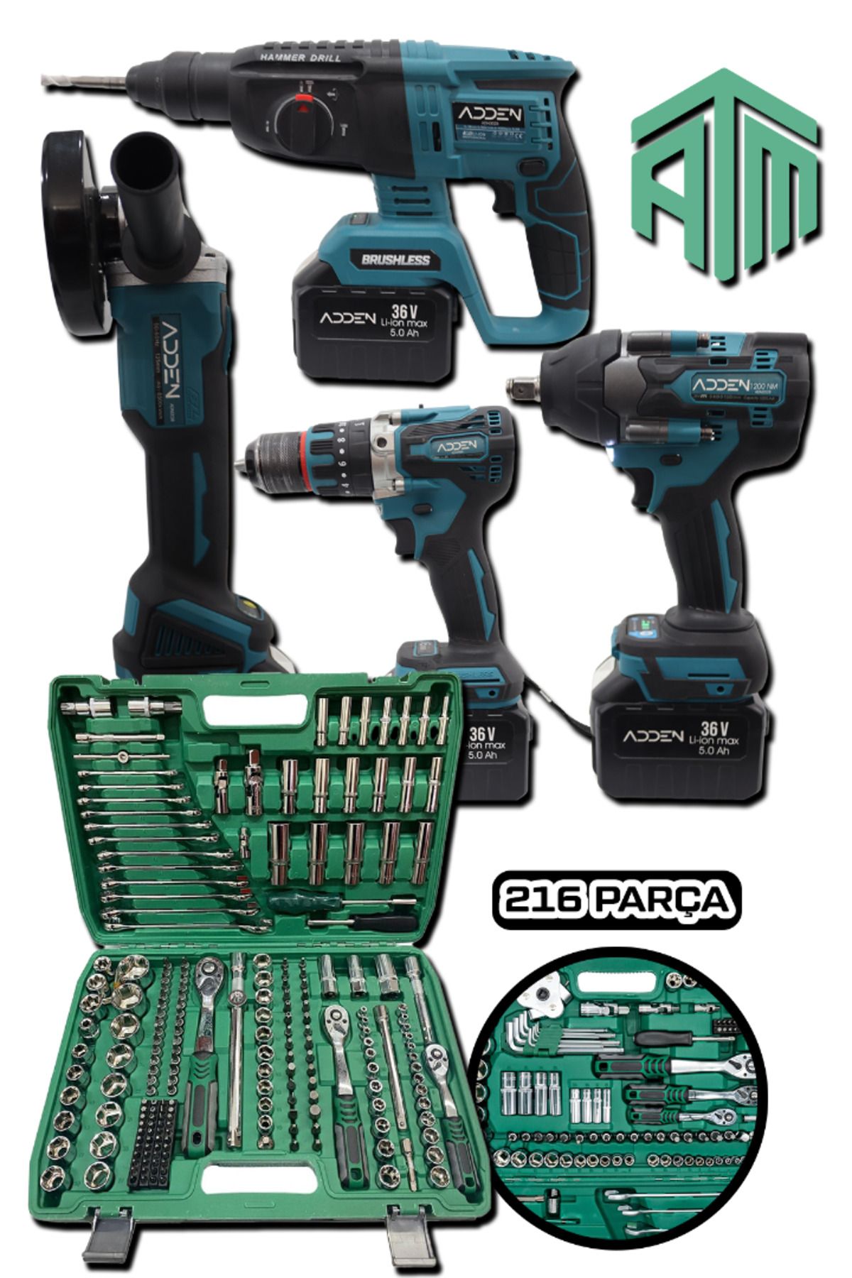 adden ADN0028 216 Parça Lokma Takımı - 5 Makineli Profesyonel Şarjlı Set