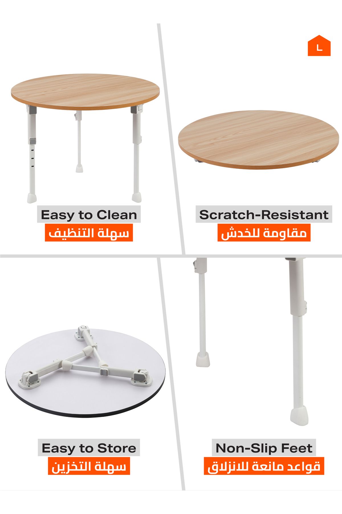 Lawazim-Round Foldable Table 50CM – Adjustable Height 27–36CM Small Portable Space-Saving Desk 4