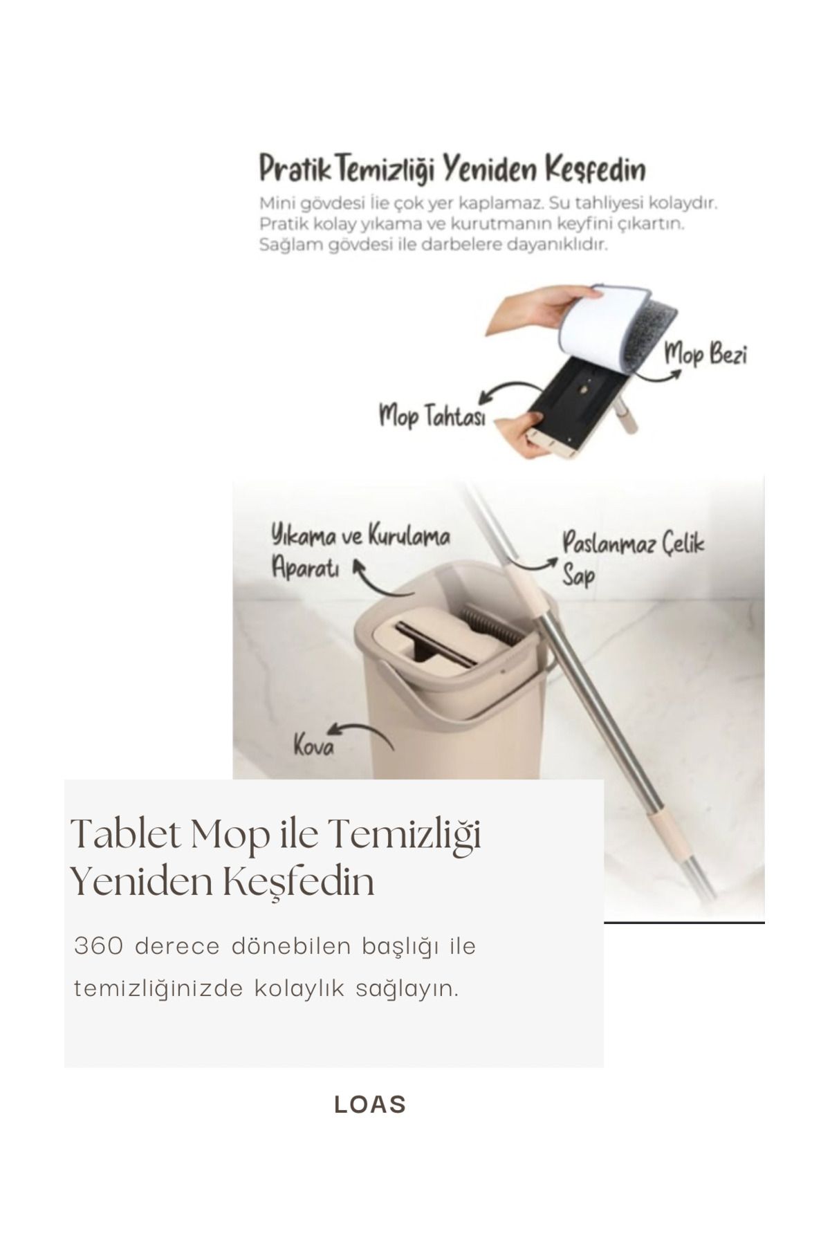 LOAS Tablet Mop Temizlik Seti Yedek Mikrofiber Bez