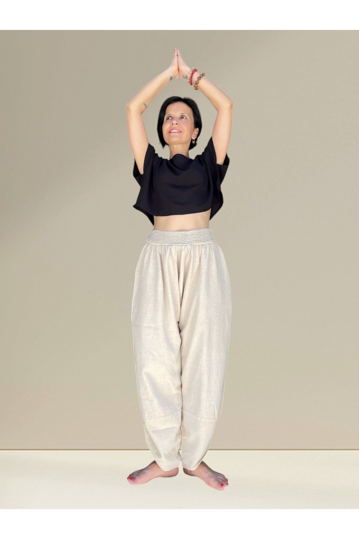 Bohoyasam Bohem Kadın Yoga Pantolonu, Şalvar, Rahat Bol Paça Pantolon, Lastik Bel, %100 Pamuk Yazlık Pantolon