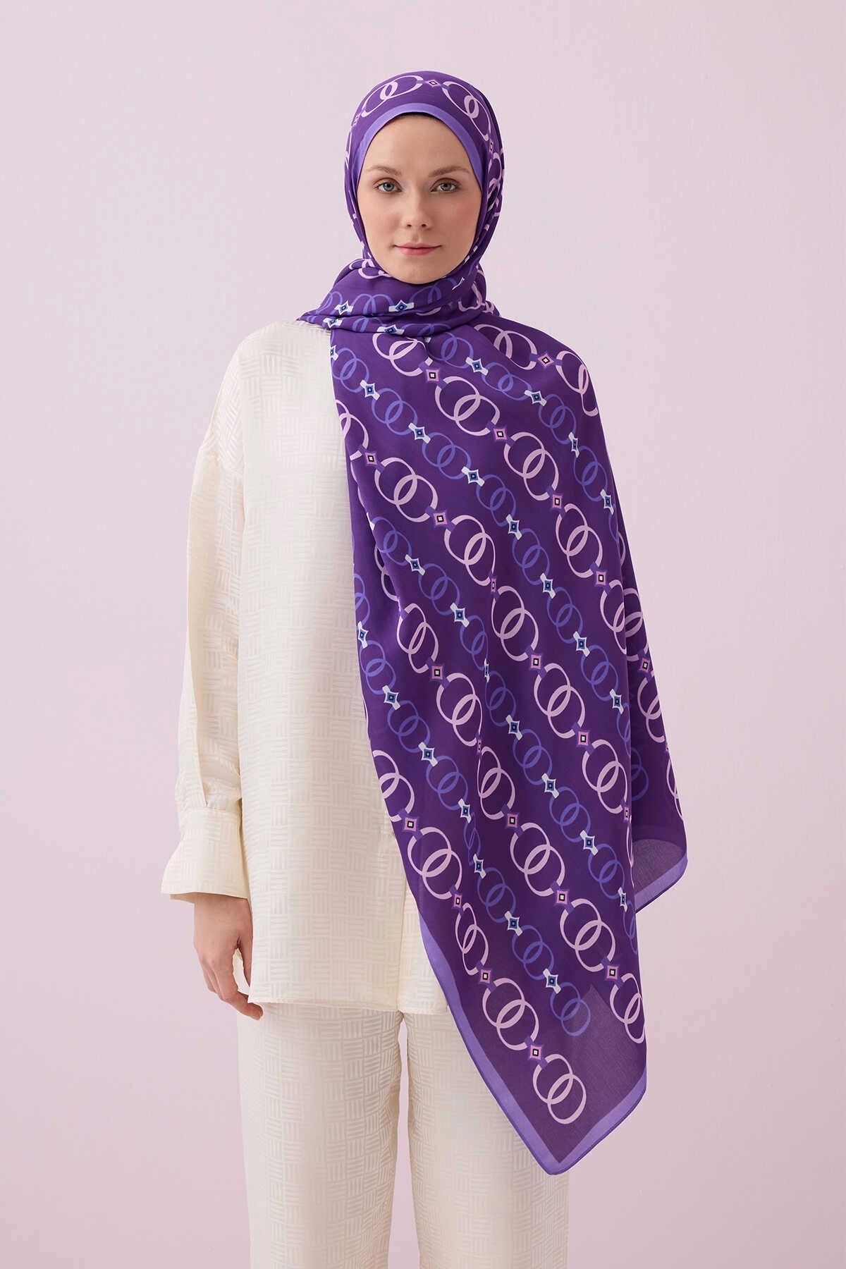 MissWhence İmannoor Baklava Noor Floş Viskon Şal MOR - PURPLE 242