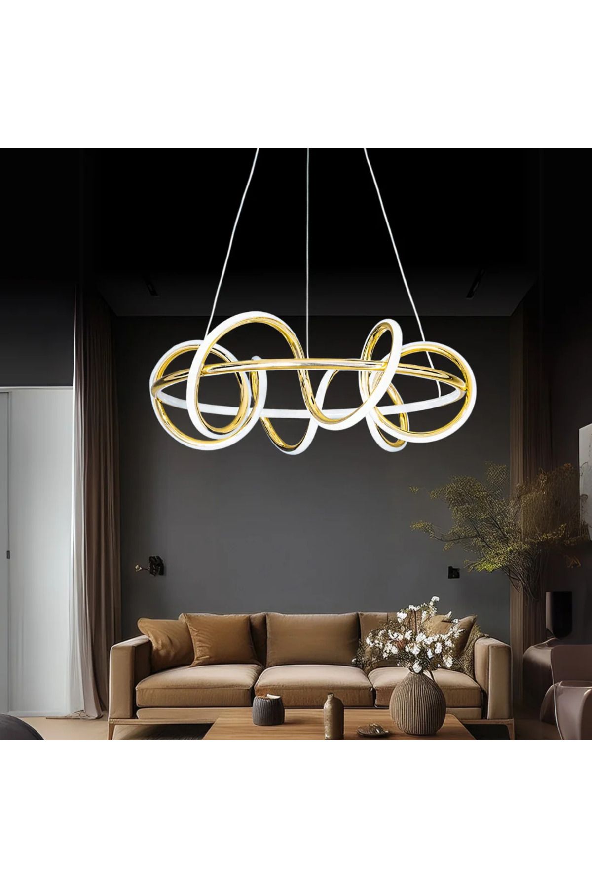 durulight Gold Kaplama 3 Renk Ledli Modern Özel Tasarım Sarkıt Ledli Avize