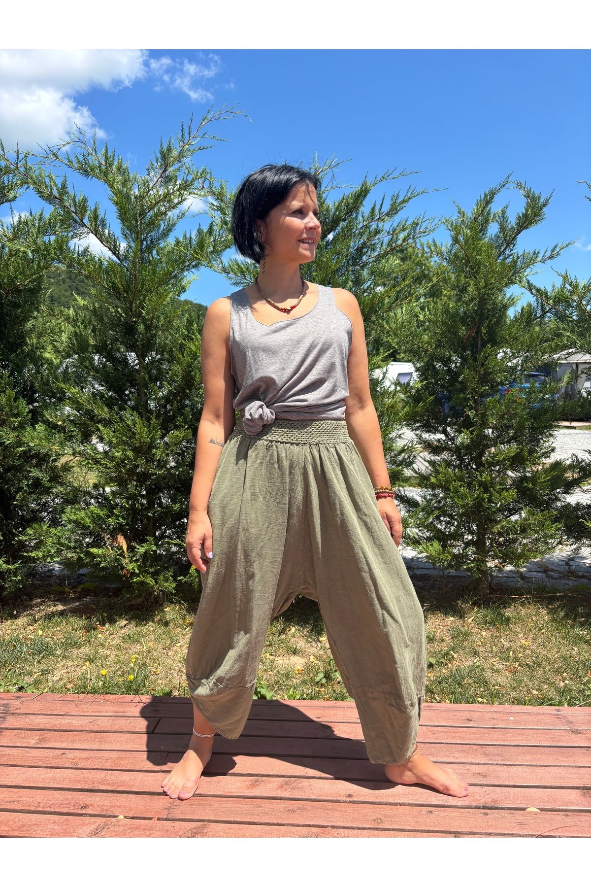 Bohoyasam Bohem Kadın Yoga Pantolonu, Şalvar, Rahat Bol Paça Pantolon, Lastik Bel, %100 Pamuk Yazlık Pantolon