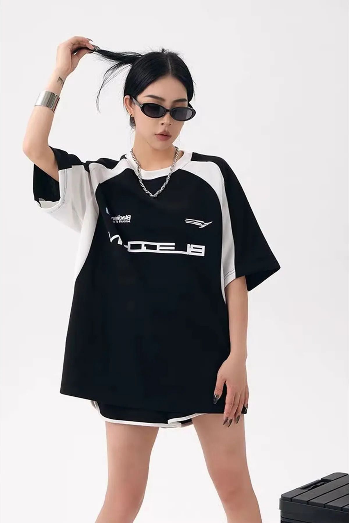 Ekospot Supermade Oversize Retro Y2K Vintage Streetwear Harajuku Black Energy Reglan Kol T-Shirt